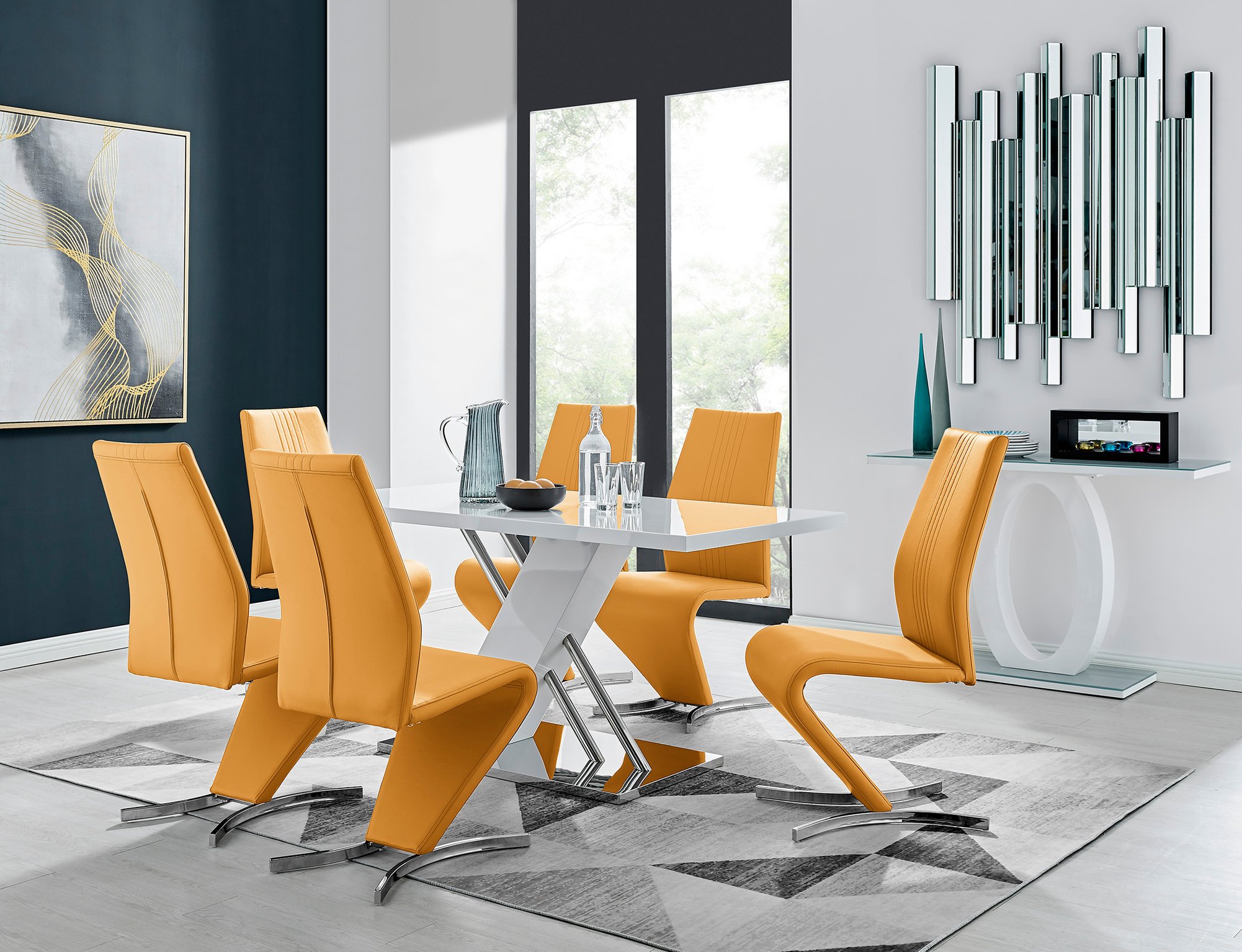 SORRENTO White High Gloss Chrome Dining Table and 6 Faux Leather Willow Chairs - Picture 37 of 59