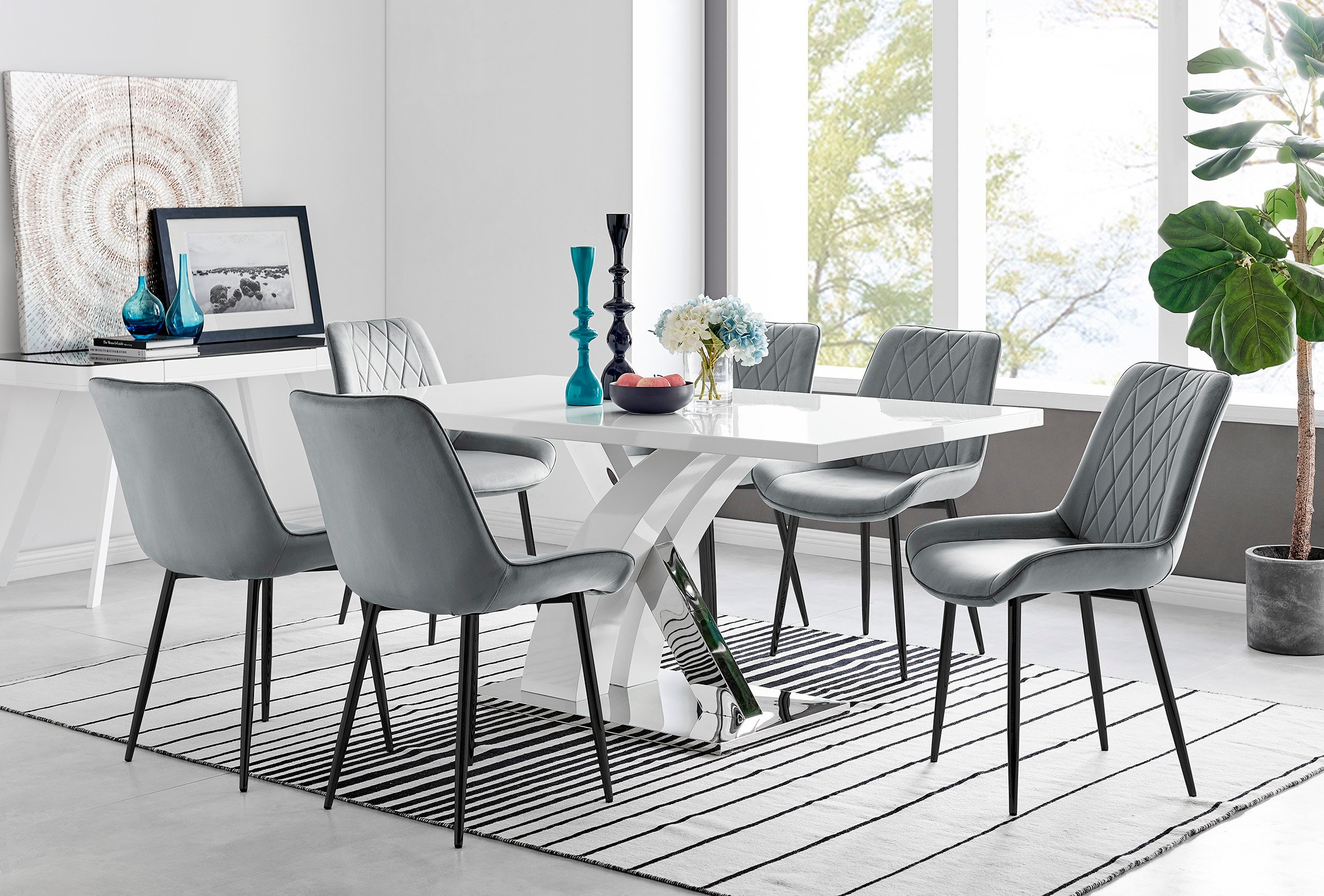 ATLANTA White High Gloss and Chrome Dining Table & 6 Faux Leather Pesaro Chairs - Picture 156 of 251