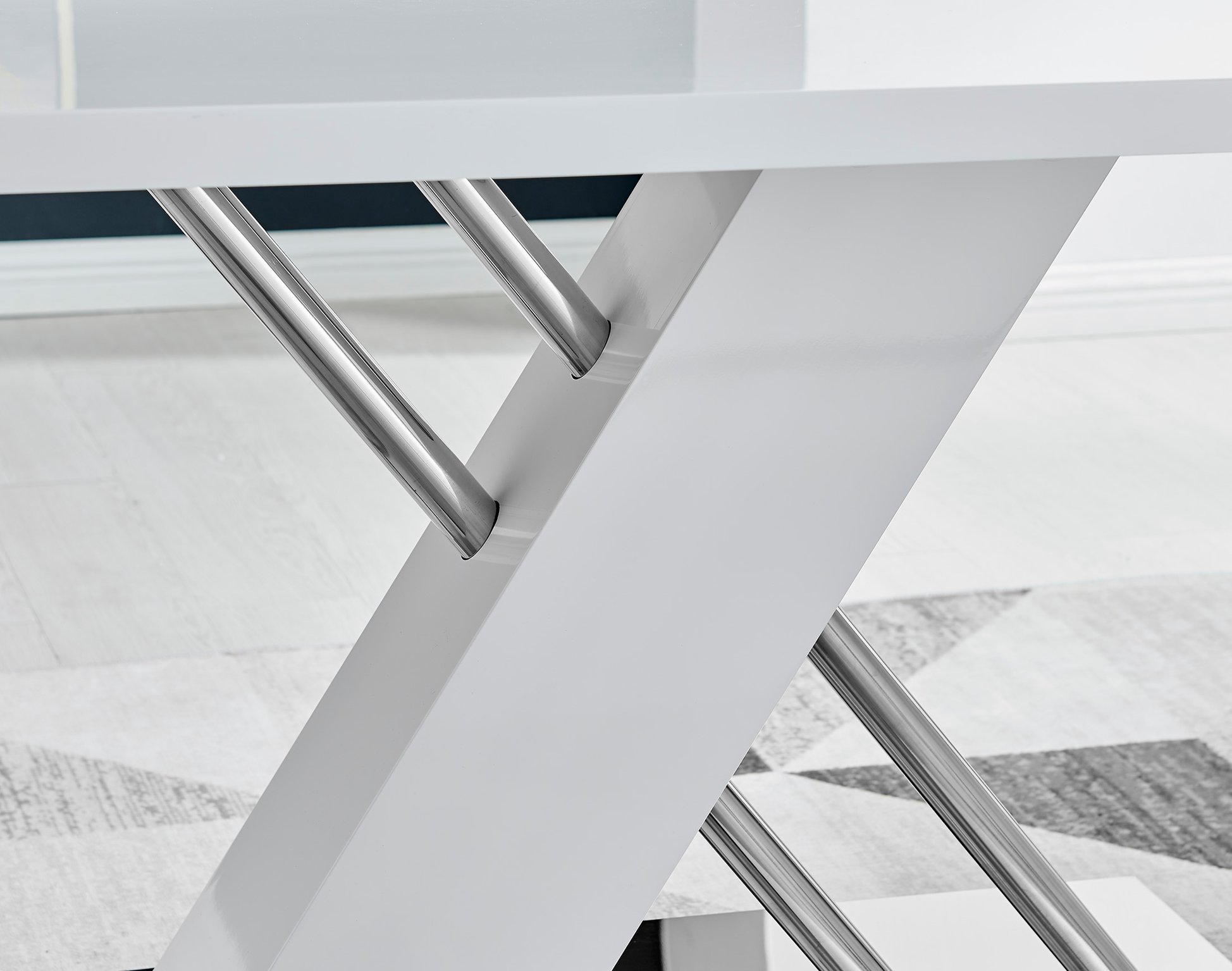 SORRENTO White High Gloss Chrome Dining Table & 4 Faux Leather Lorenzo Chairs - Picture 19 of 61