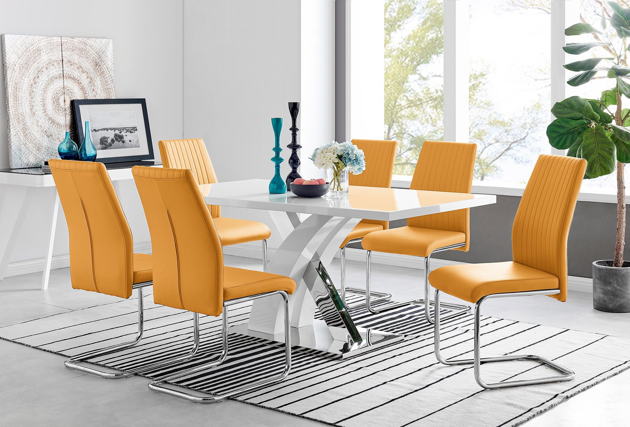ATLANTA White High Gloss and Chrome Dining Table & 6 Faux Leather Lorenzo Chairs - Picture 50 of 61