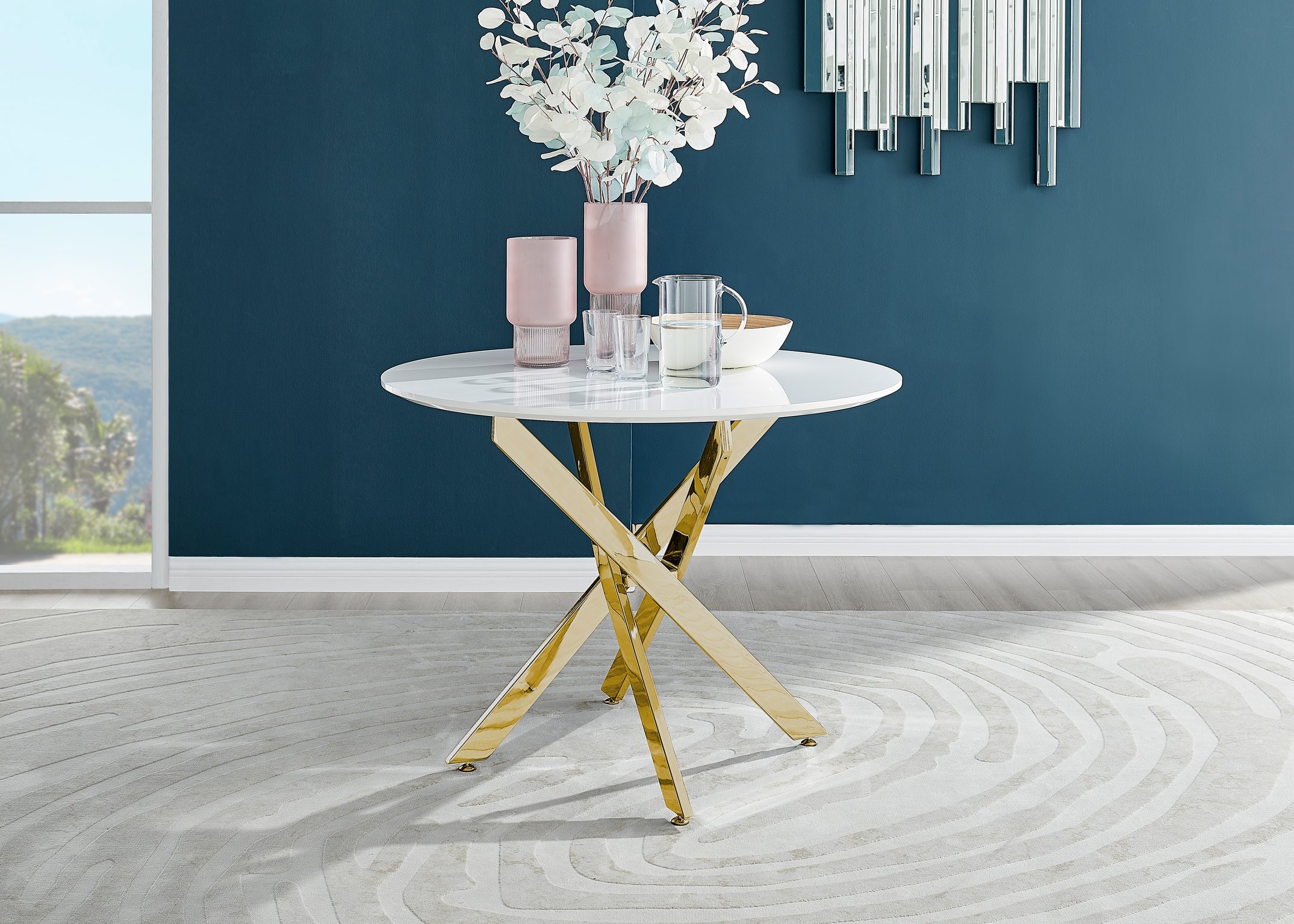 White dining table with gold deals legs