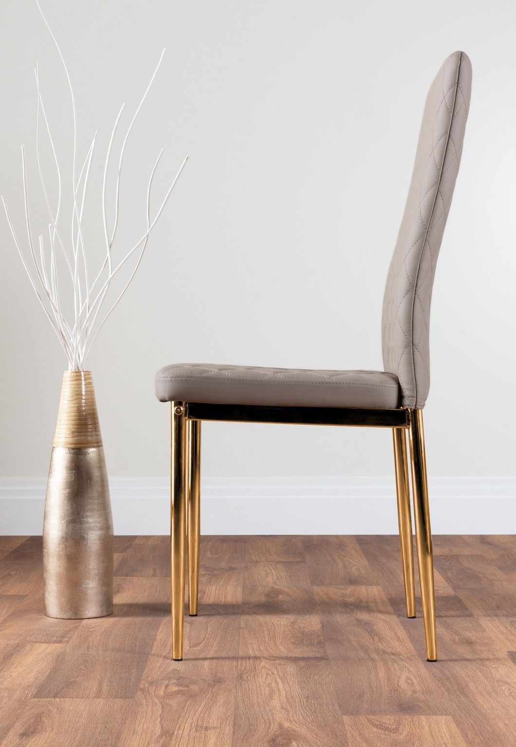 Novara White Gloss Gold Leg Round Dining Table 120cm and 4 Milan Chairs Set