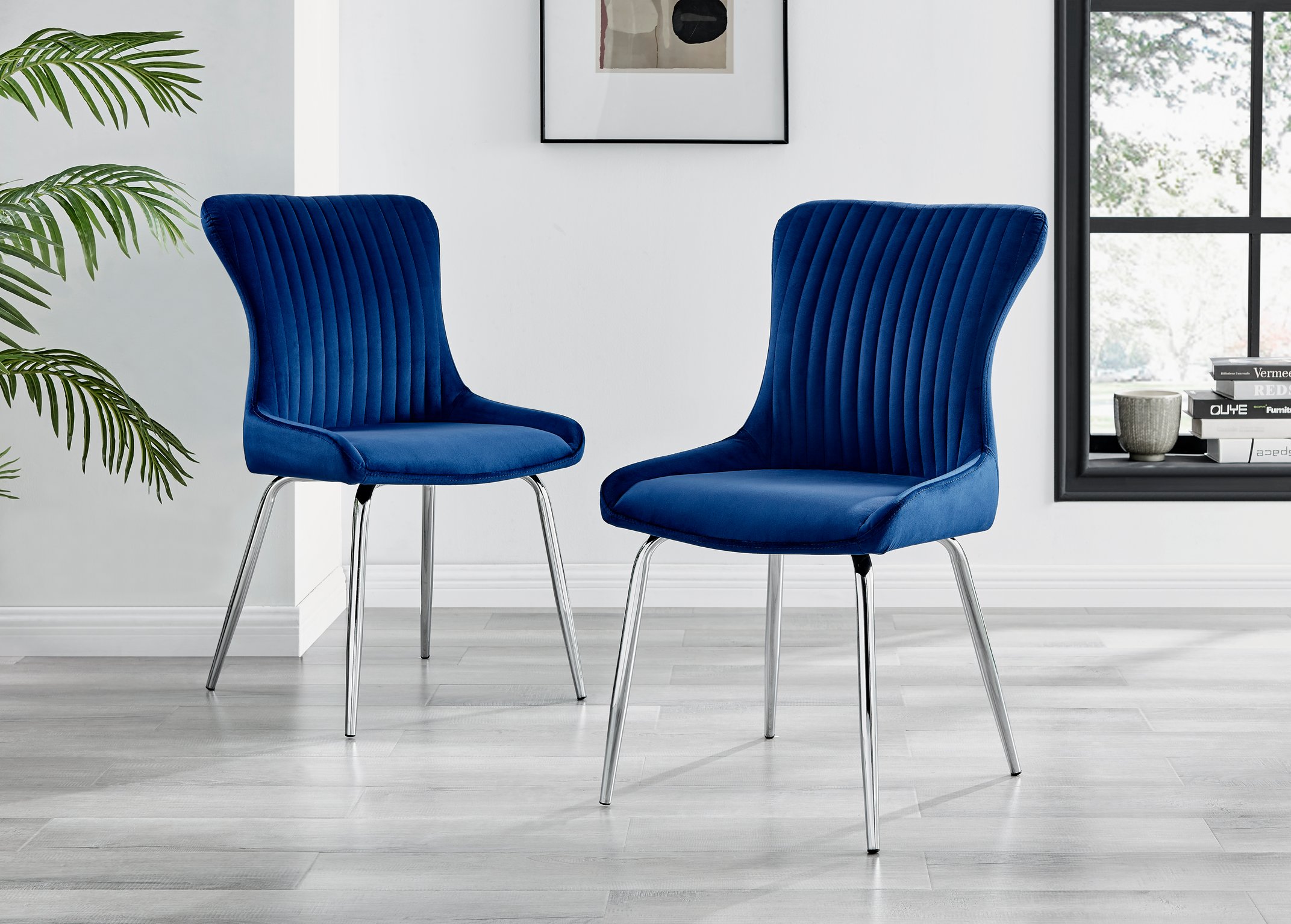 Set of 2 Nora Velvet Dining Chairs with Black or Chrome Legs Modern Wingback - Picture 66 of 79