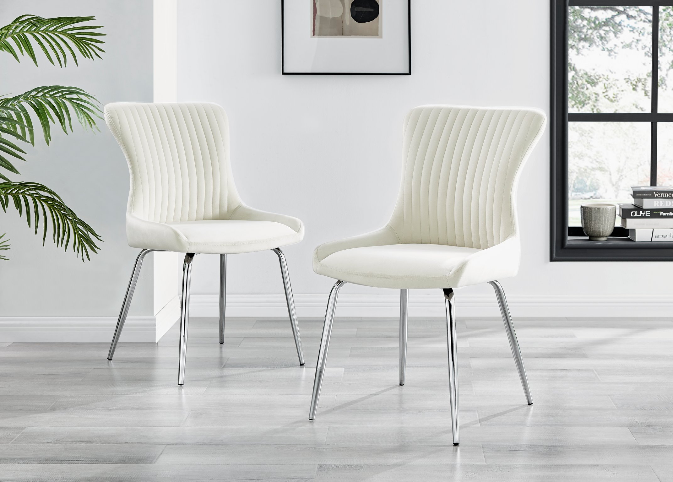 Set of 2 Nora Velvet Dining Chairs with Black or Chrome Legs Modern Wingback - Picture 63 of 79