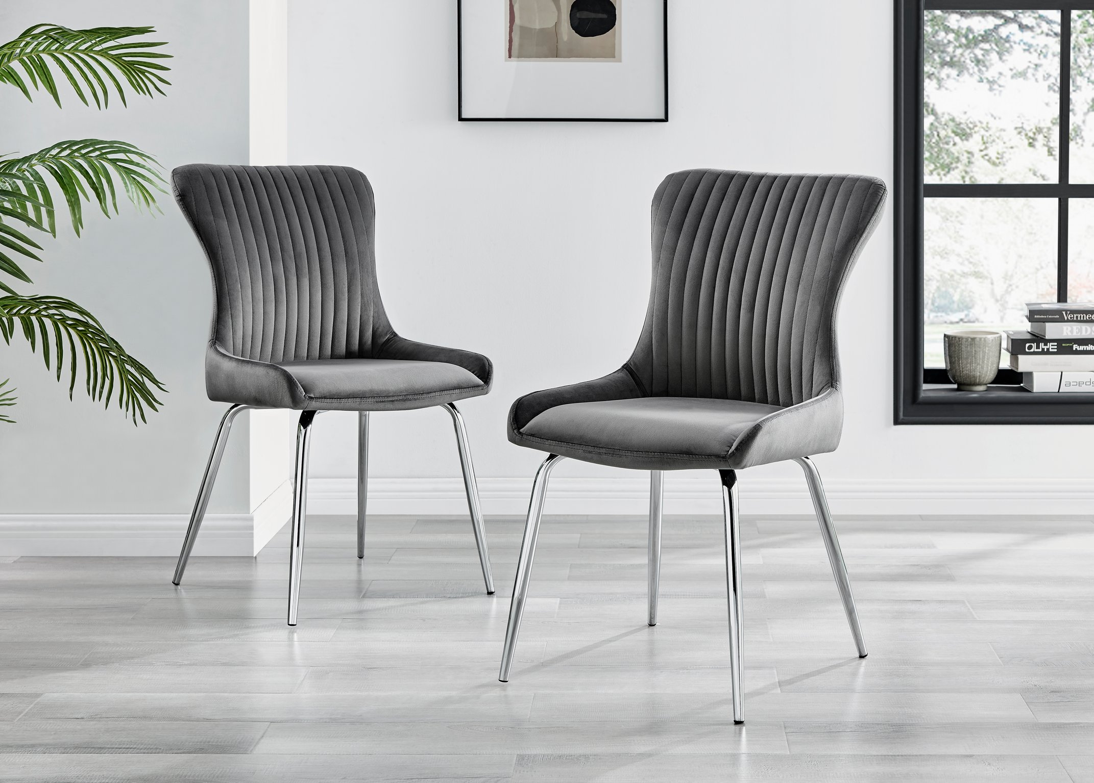 Set of 2 Nora Velvet Dining Chairs with Black or Chrome Legs Modern Wingback - Picture 64 of 79