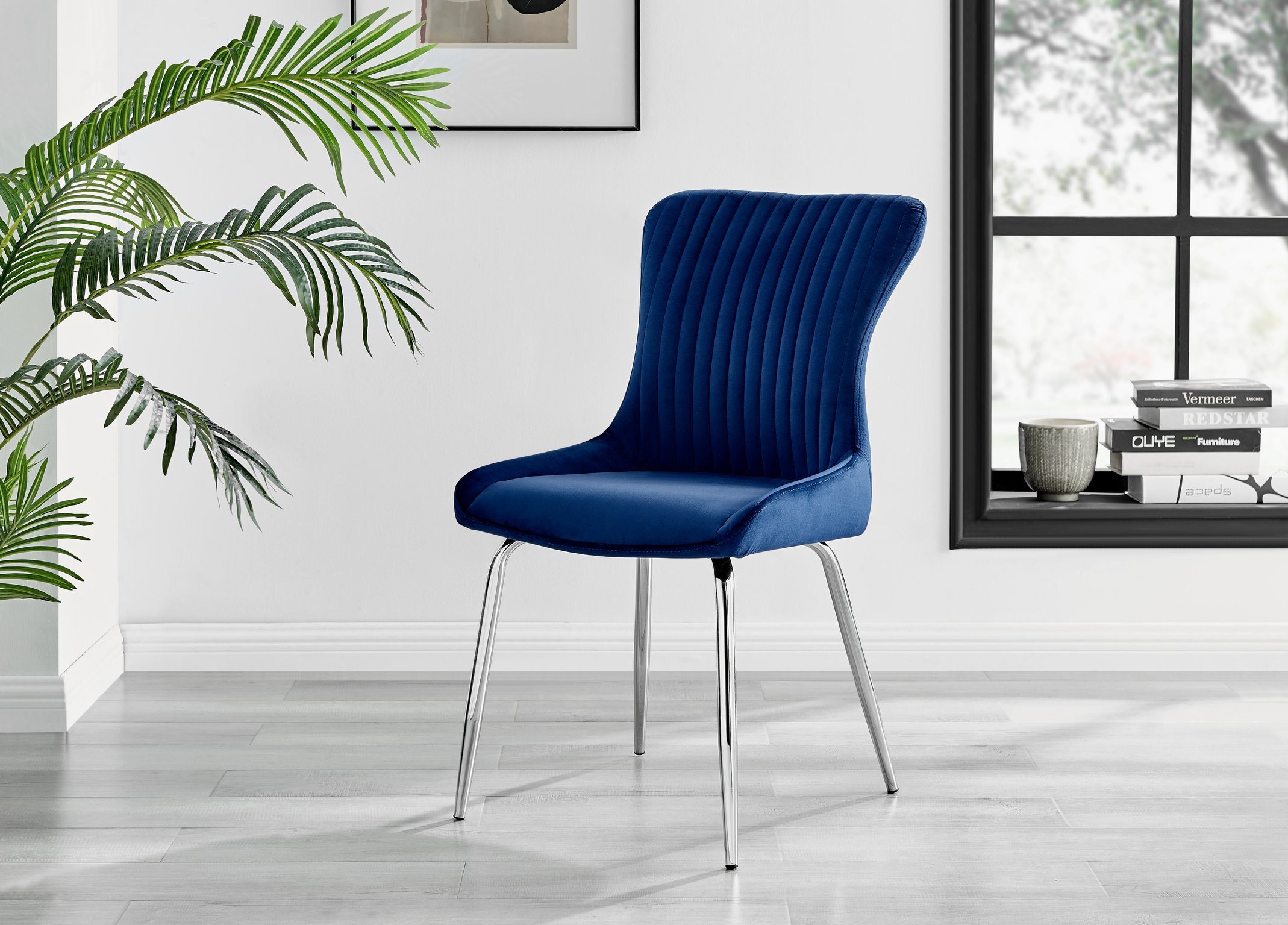 Set of 2 Nora Velvet Dining Chairs with Black or Chrome Legs Modern Wingback - Picture 60 of 79