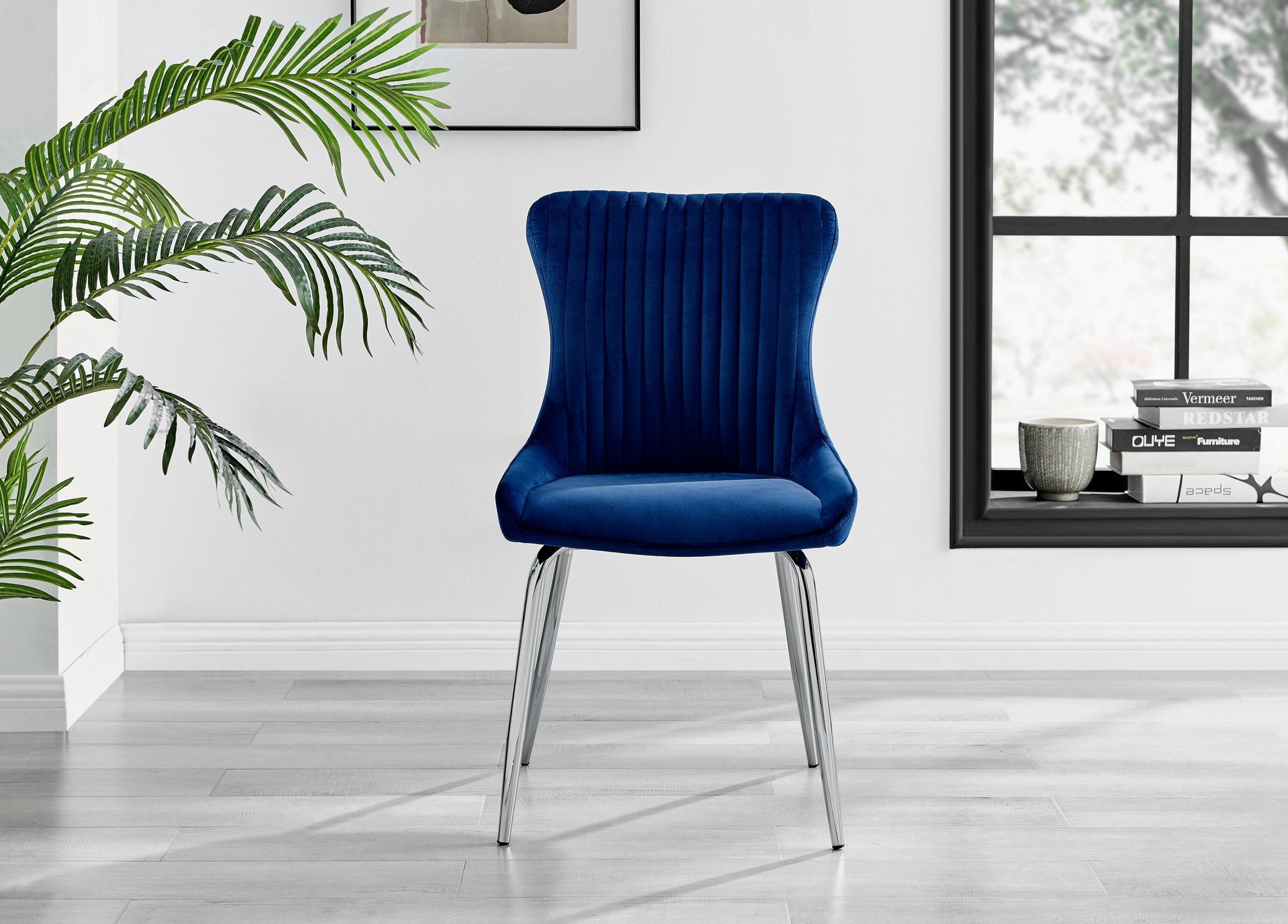 Set of 2 Nora Velvet Dining Chairs with Black or Chrome Legs Modern Wingback - Picture 54 of 79