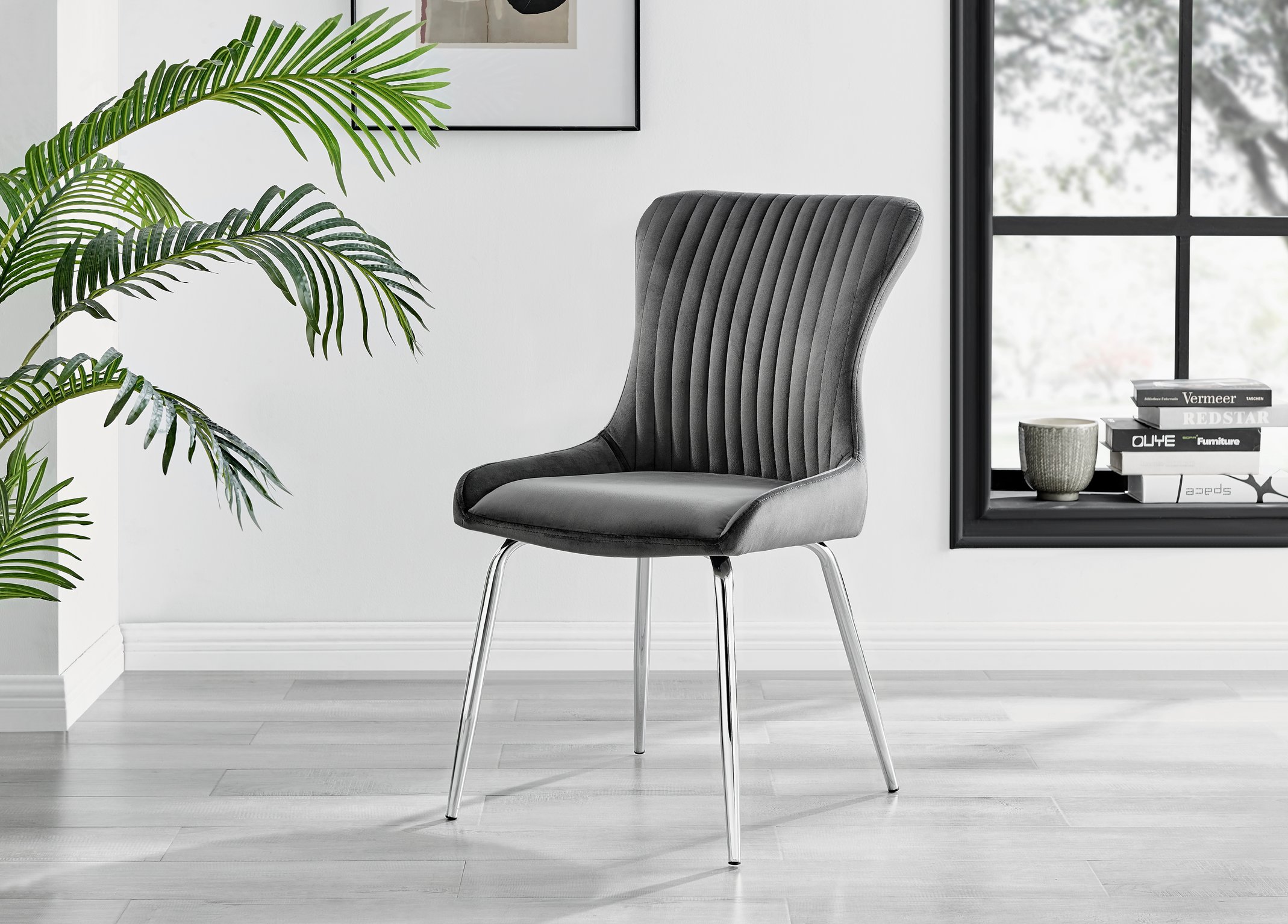 Set of 2 Nora Velvet Dining Chairs with Black or Chrome Legs Modern Wingback - Picture 77 of 79