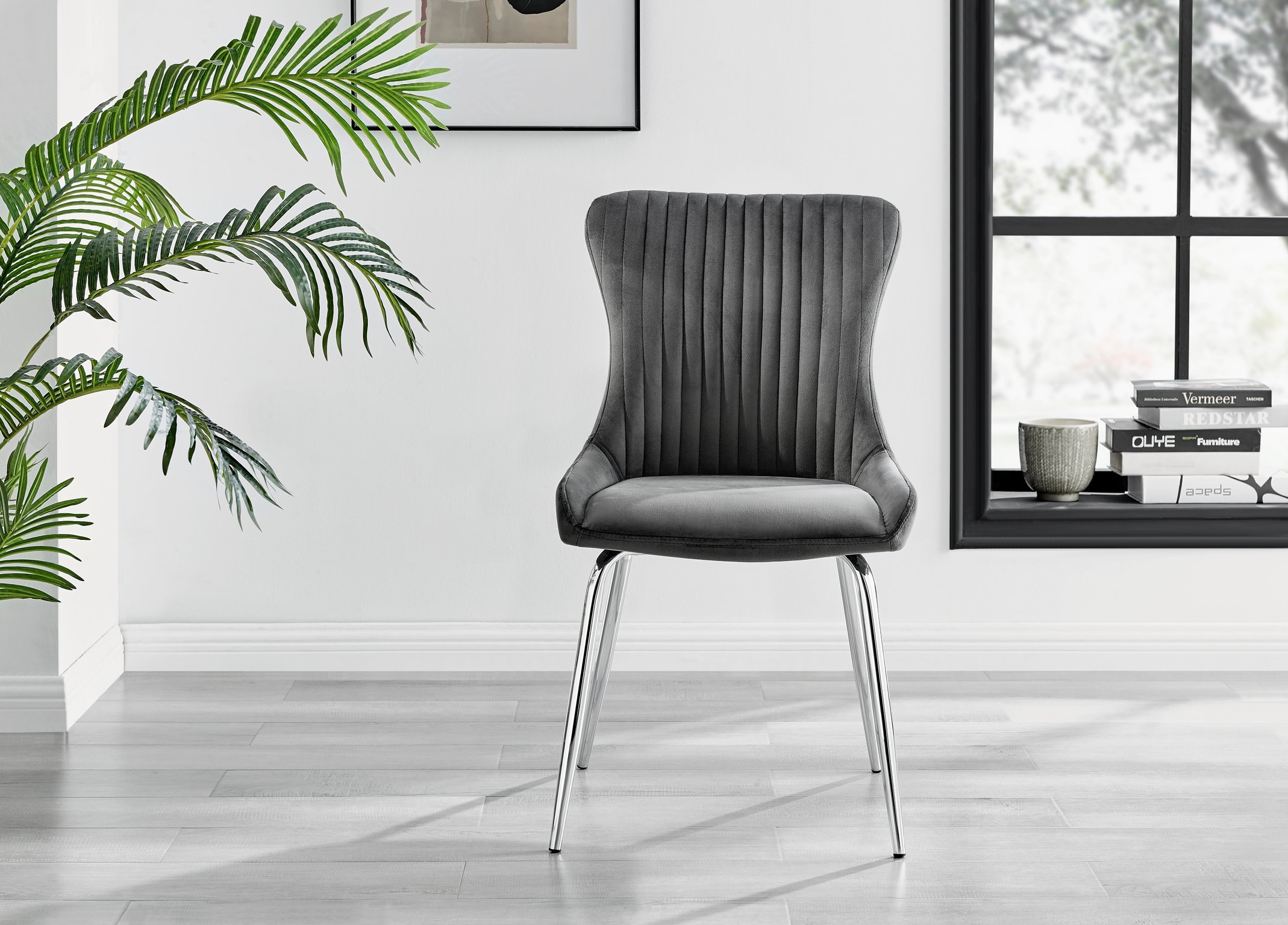 Set of 2 Nora Velvet Dining Chairs with Black or Chrome Legs Modern Wingback - Picture 71 of 79