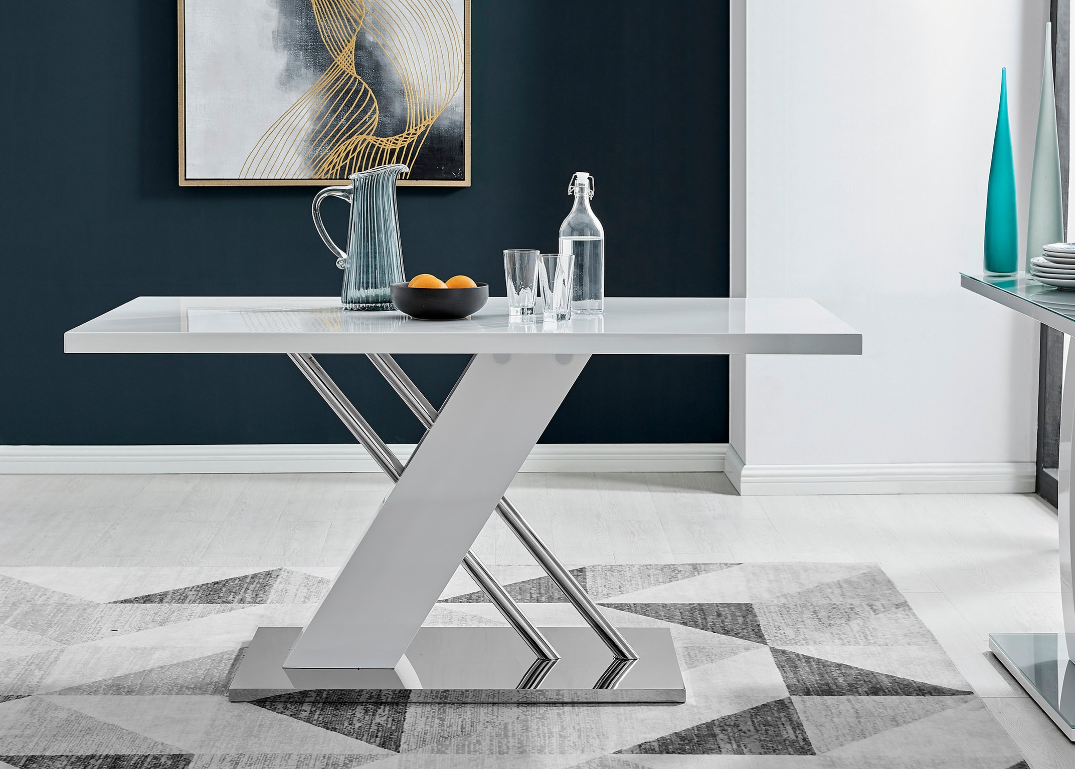 SORRENTO White High Gloss Chrome Dining Table and 6 Faux Leather Willow Chairs - Picture 26 of 59