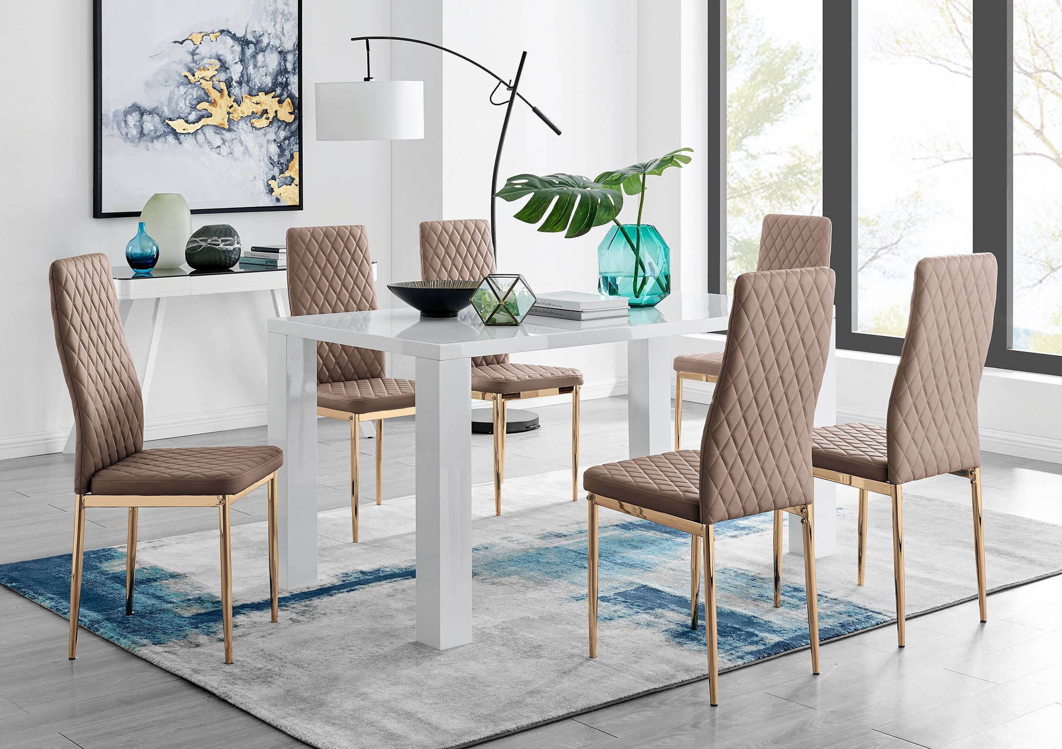 PIVERO White High Gloss Dining Table & 6 Faux Leather Milan Chairs - Picture 75 of 148