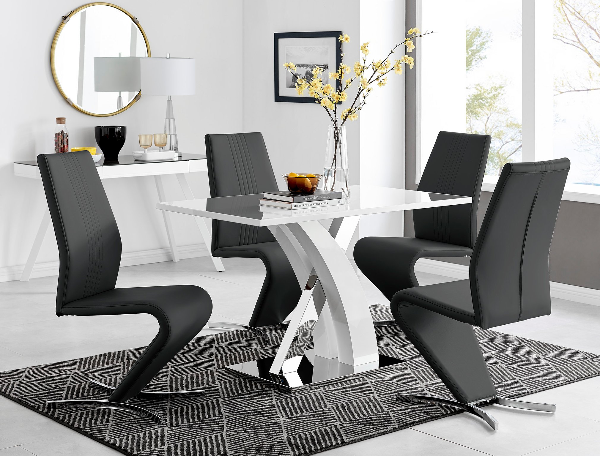 ATLANTA 4 White High Gloss Chrome Dining Table and 4 Faux Leather Dining Chairs - Picture 263 of 330