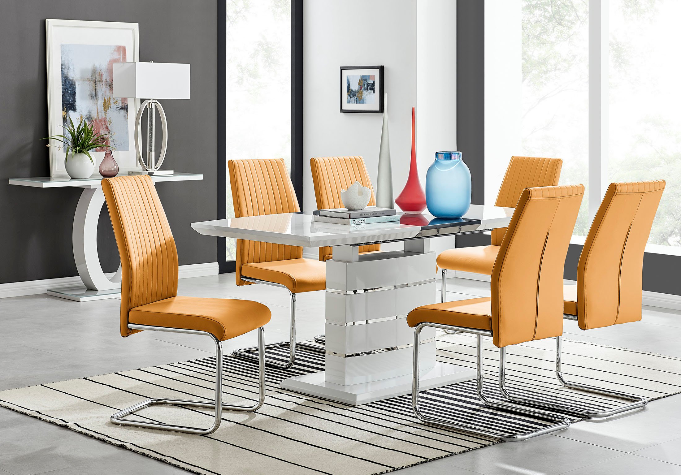 RENATO 120cm White Gloss Extending Dining Table &4/6 Faux Leather Lorenzo Chairs - Picture 50 of 118