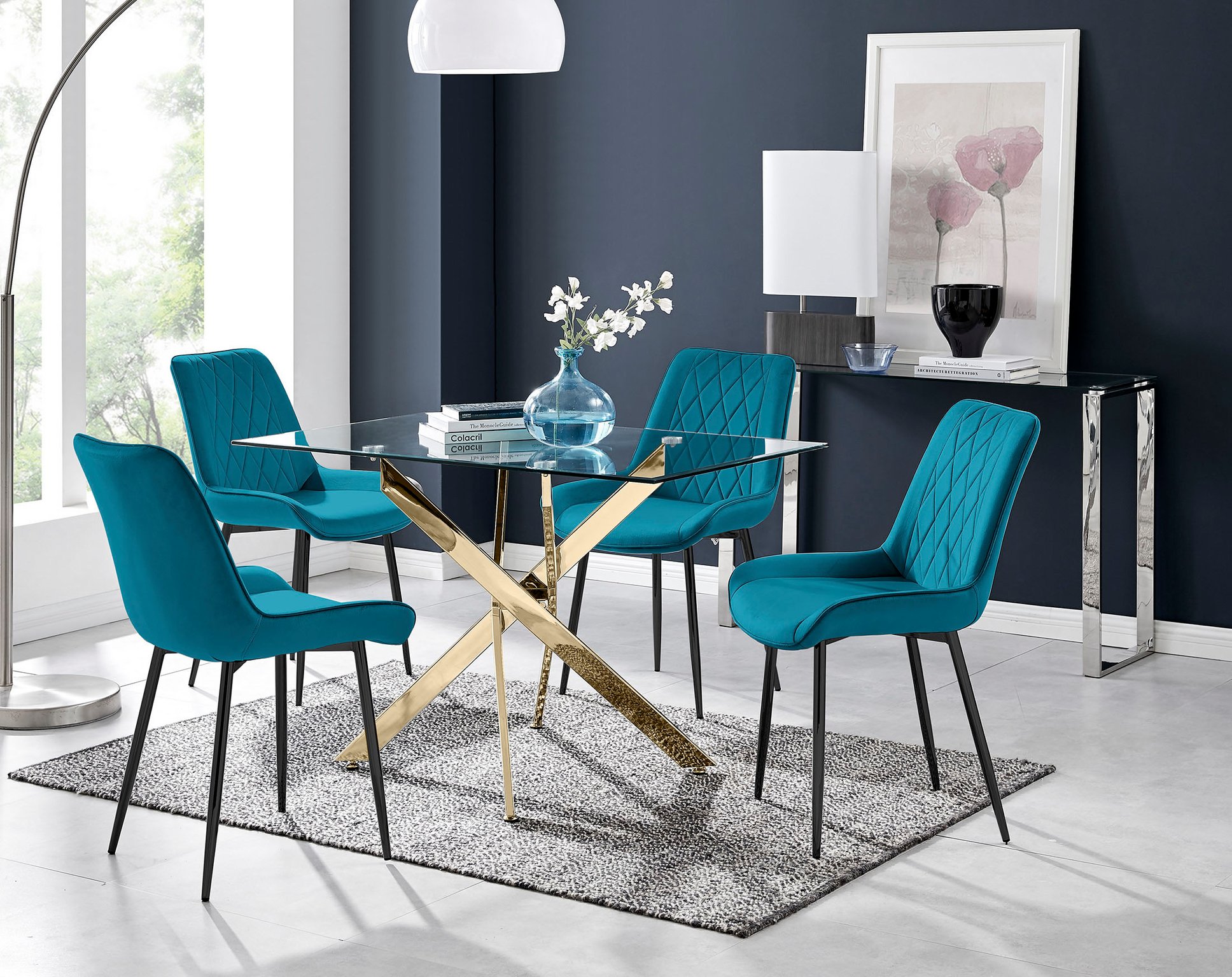 Glass table velvet chairs new arrivals