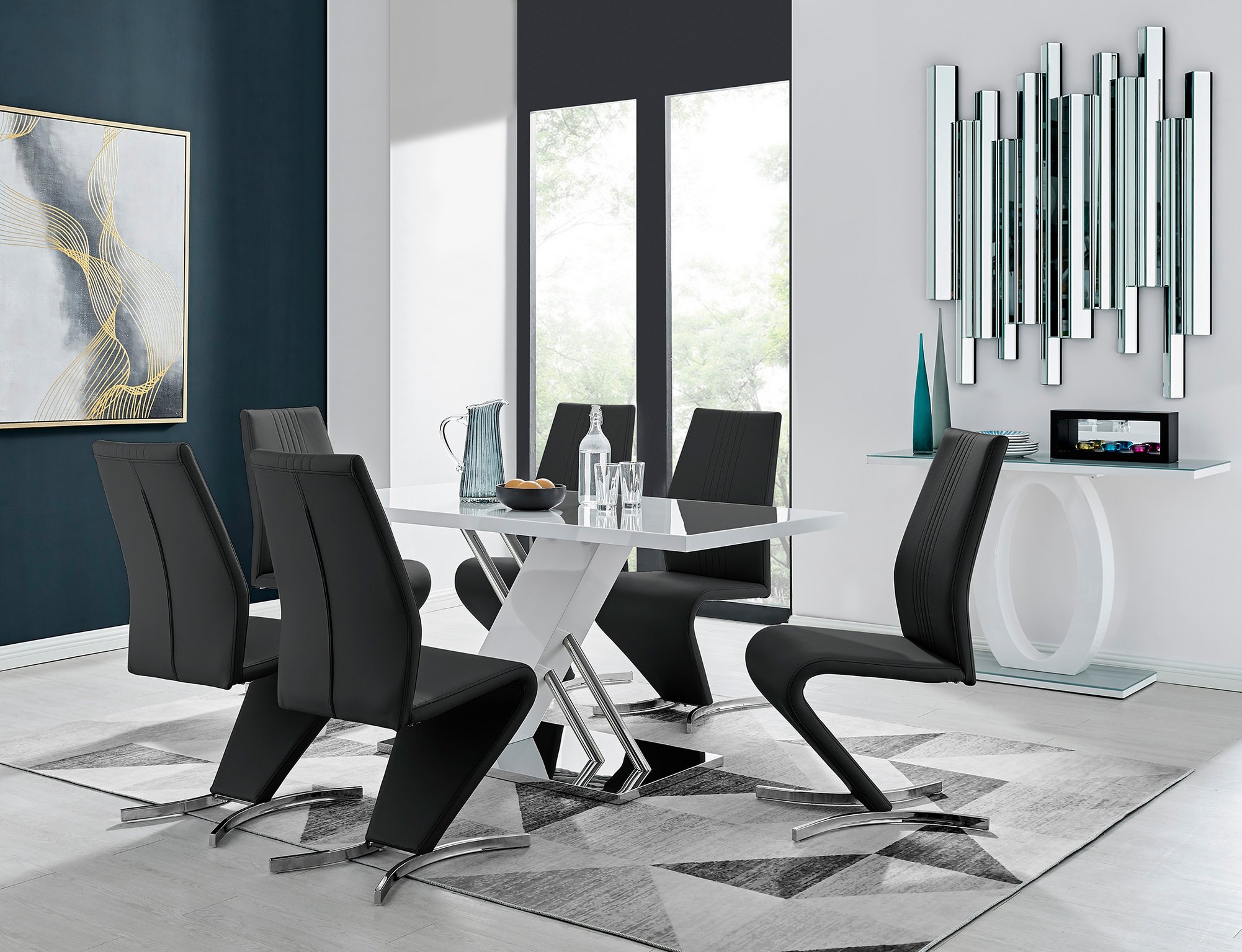 SORRENTO White High Gloss Chrome Dining Table and 6 Faux Leather Willow Chairs - Picture 14 of 59