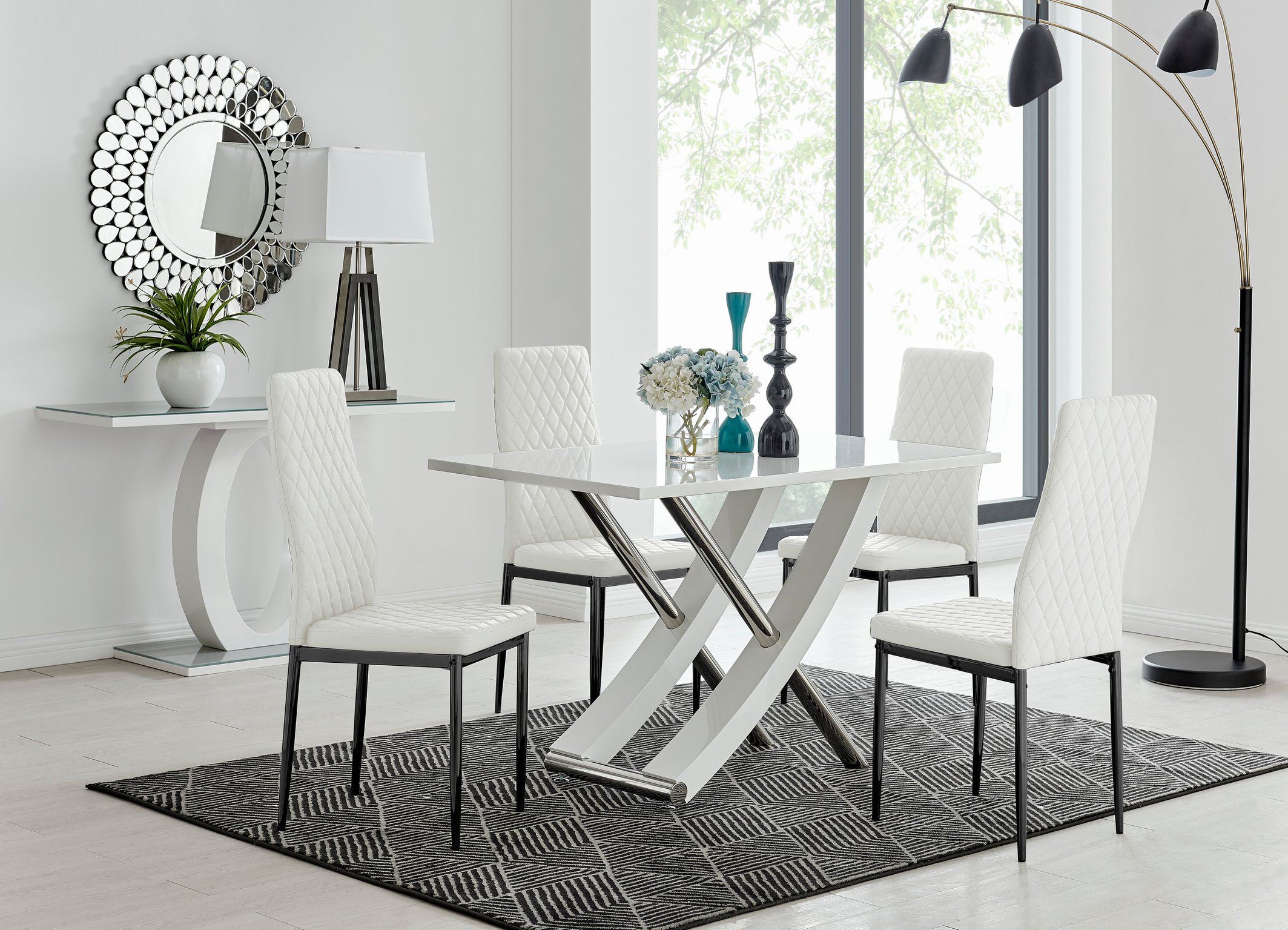 MAYFAIR White High Gloss Chrome Dining Table & 4 Faux Leather Dining Chairs - Picture 262 of 285
