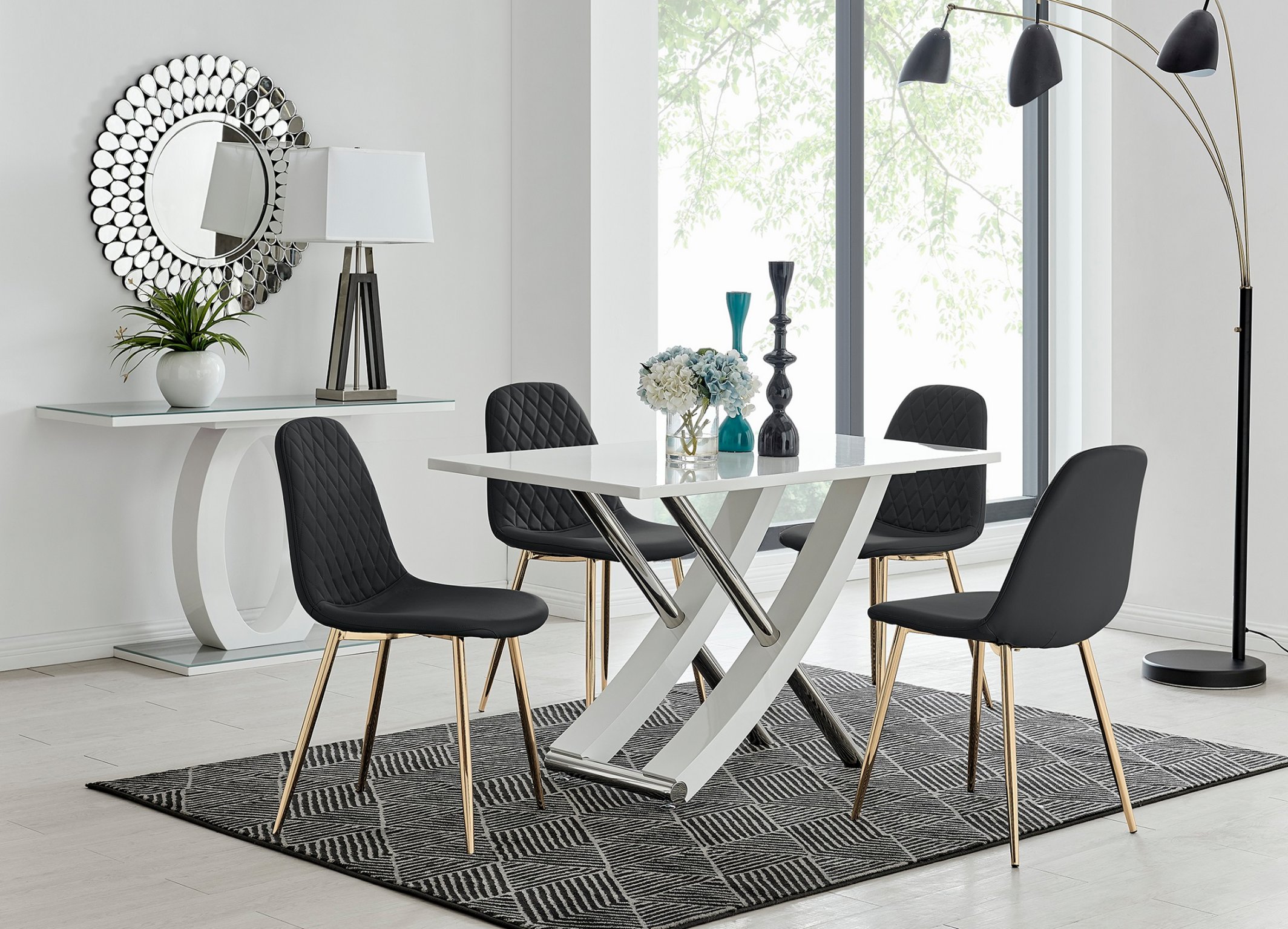 black and white high gloss dining table and chairs