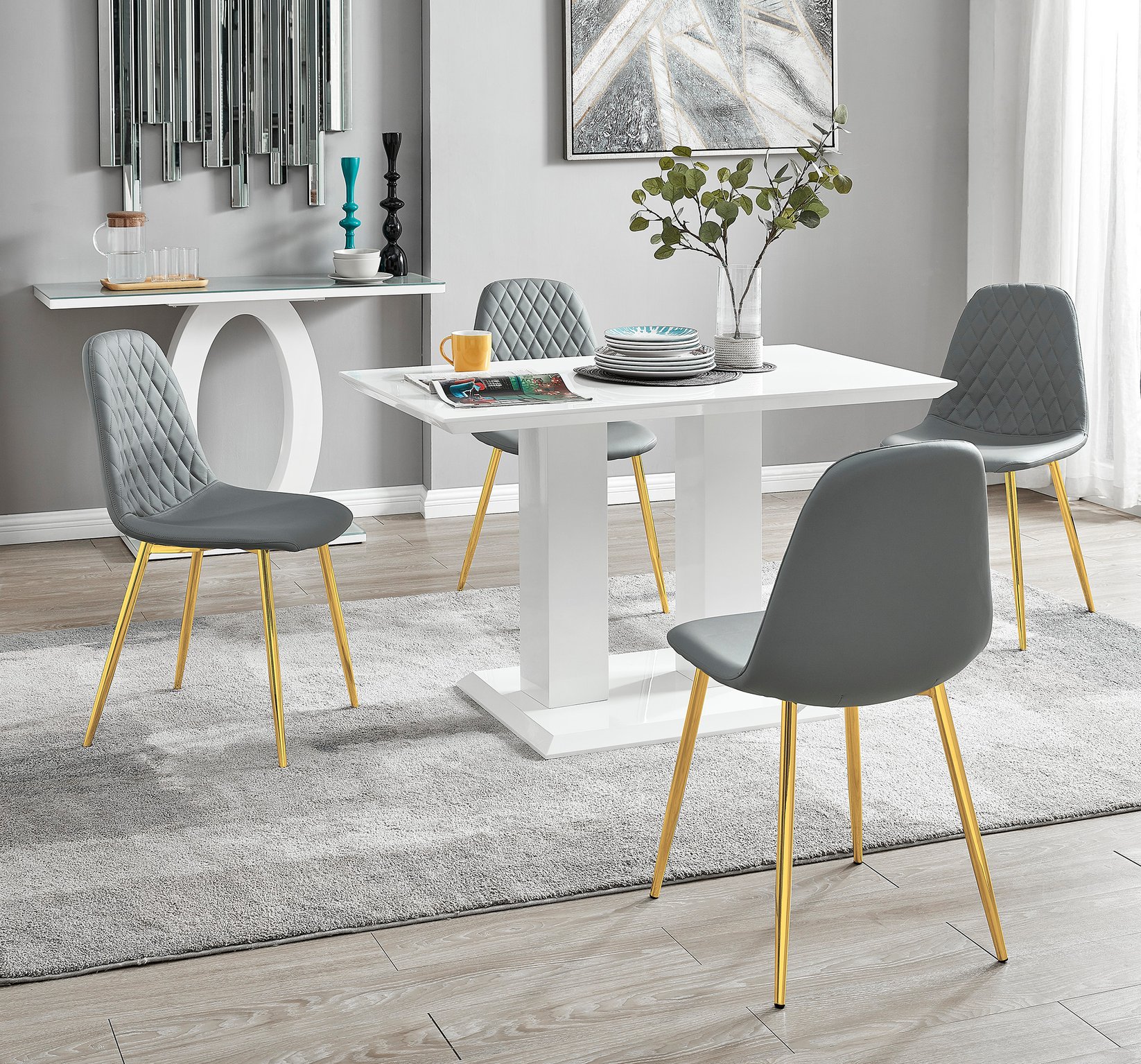 IMPERIA White High Gloss Dining Table & 4 Faux Leather Corona Dinning Chairs - Picture 68 of 116