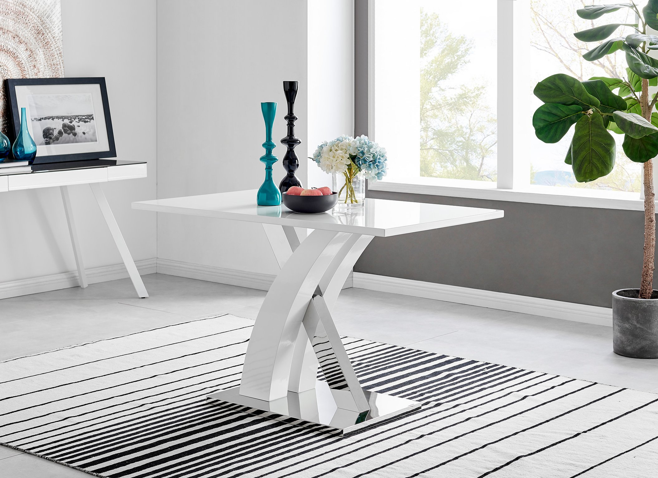 ATLANTA 4 White High Gloss Chrome Dining Table and 4 Faux Leather Dining Chairs - Picture 253 of 330