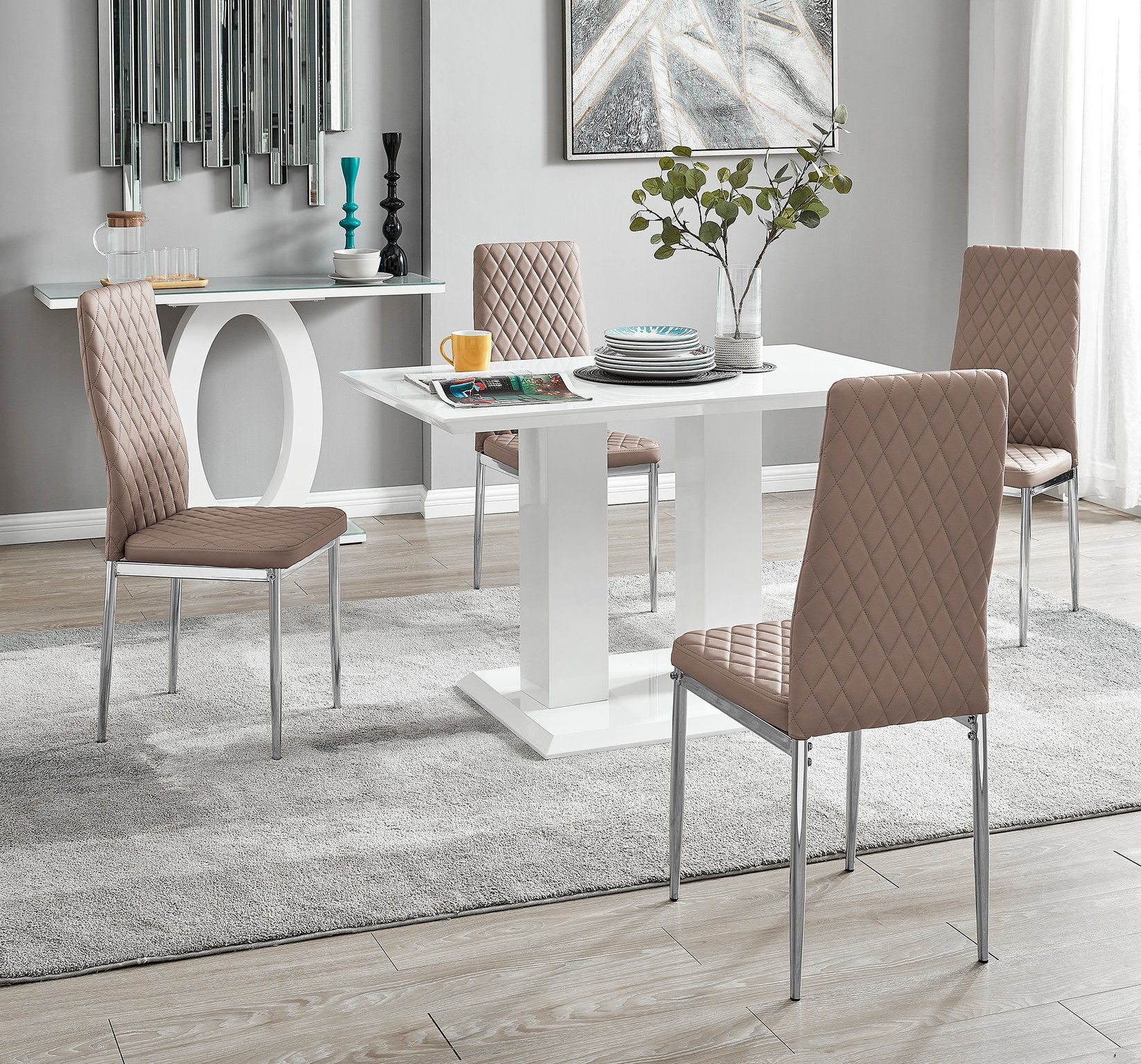 IMPERIA White High Gloss Dining Table & 4 Faux Leather Milan Dining Chairs - Picture 28 of 122
