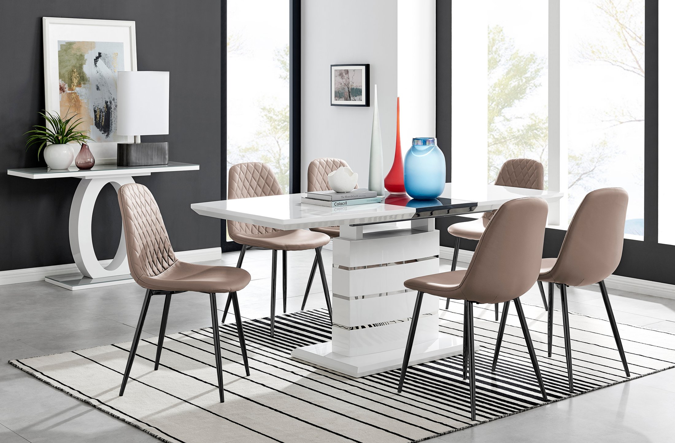 RENATO White Gloss Chrome Extending Dining Table &6/8 Faux Leather Dining Chairs - Picture 19 of 601