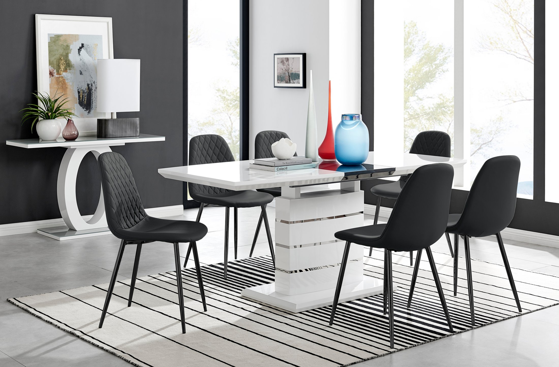 RENATO White Gloss Chrome Extending Dining Table &6/8 Faux Leather Dining Chairs - Picture 9 of 601