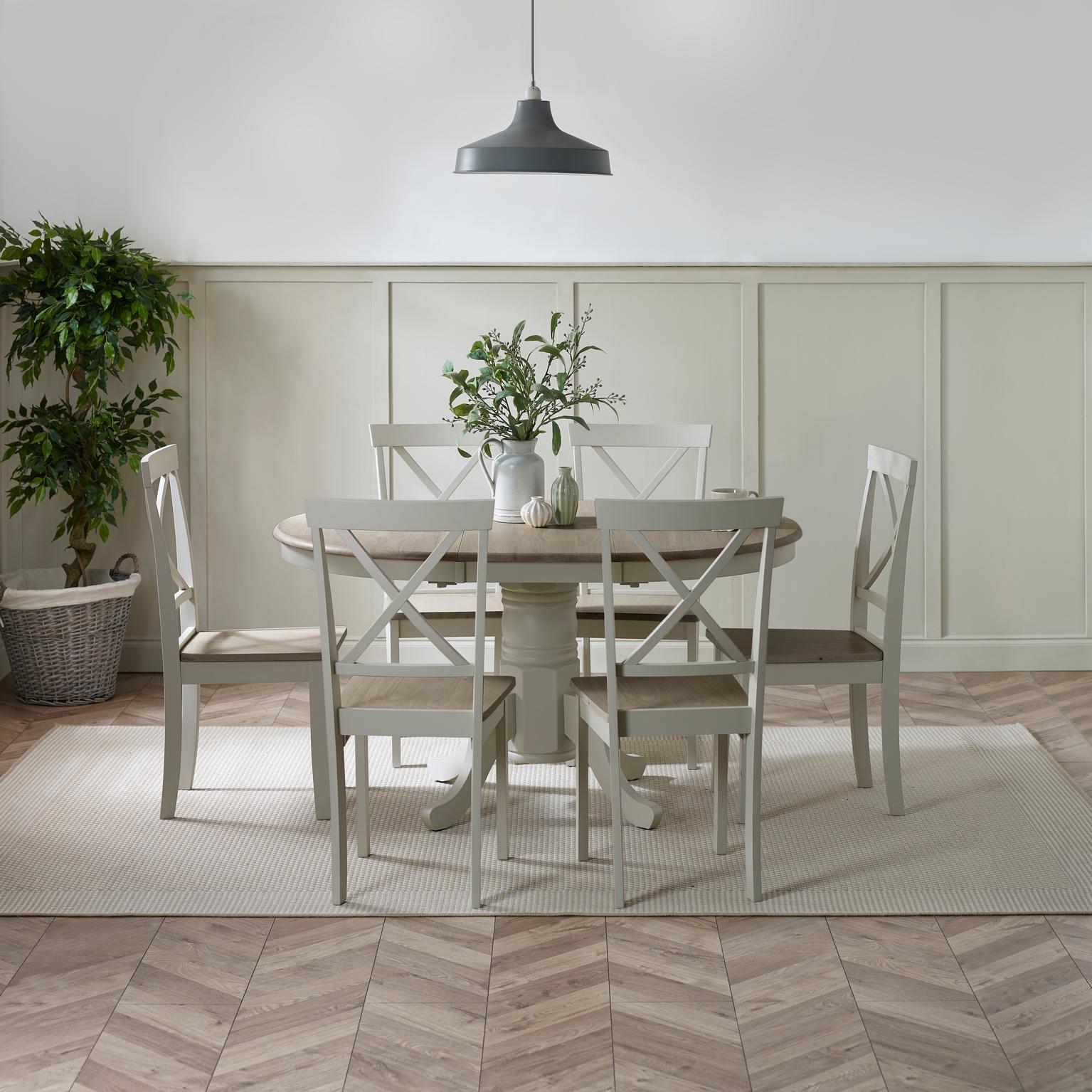 Padstow Wooden Extending Round Dining Table & 6 Millford Chairs - Picture 4 of 39