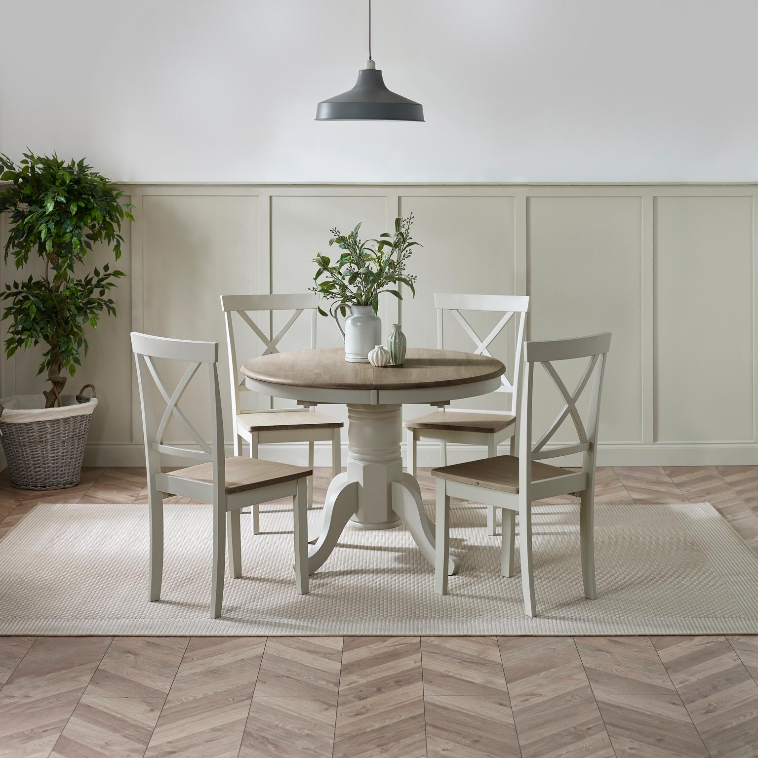 Padstow Wooden Extending Round Dining Table & 4 Millford Chairs - Picture 4 of 39