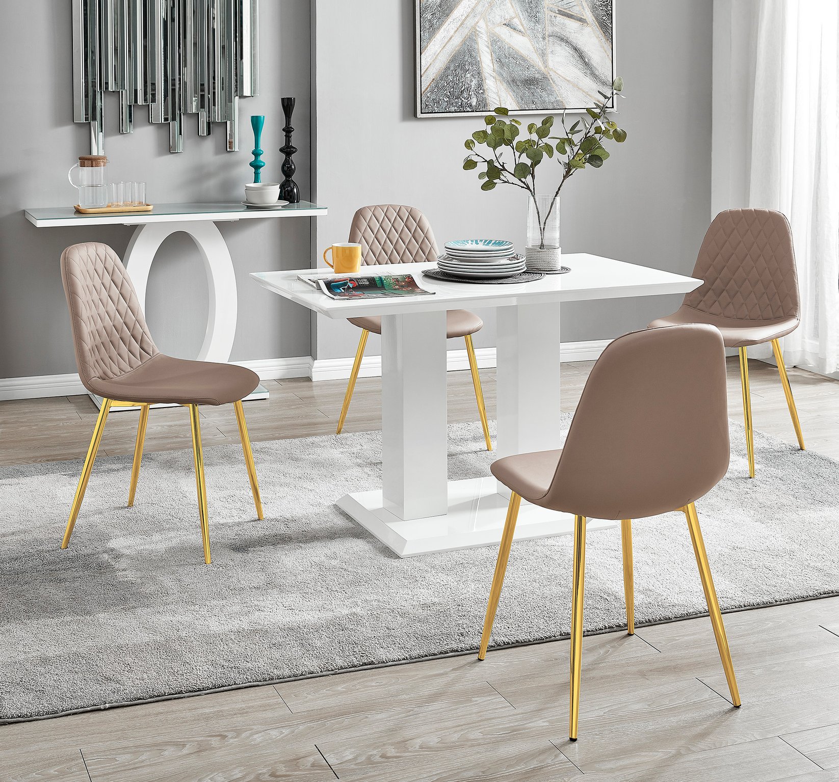 IMPERIA White High Gloss Dining Table & 4 Faux Leather Corona Dinning Chairs - Picture 59 of 116