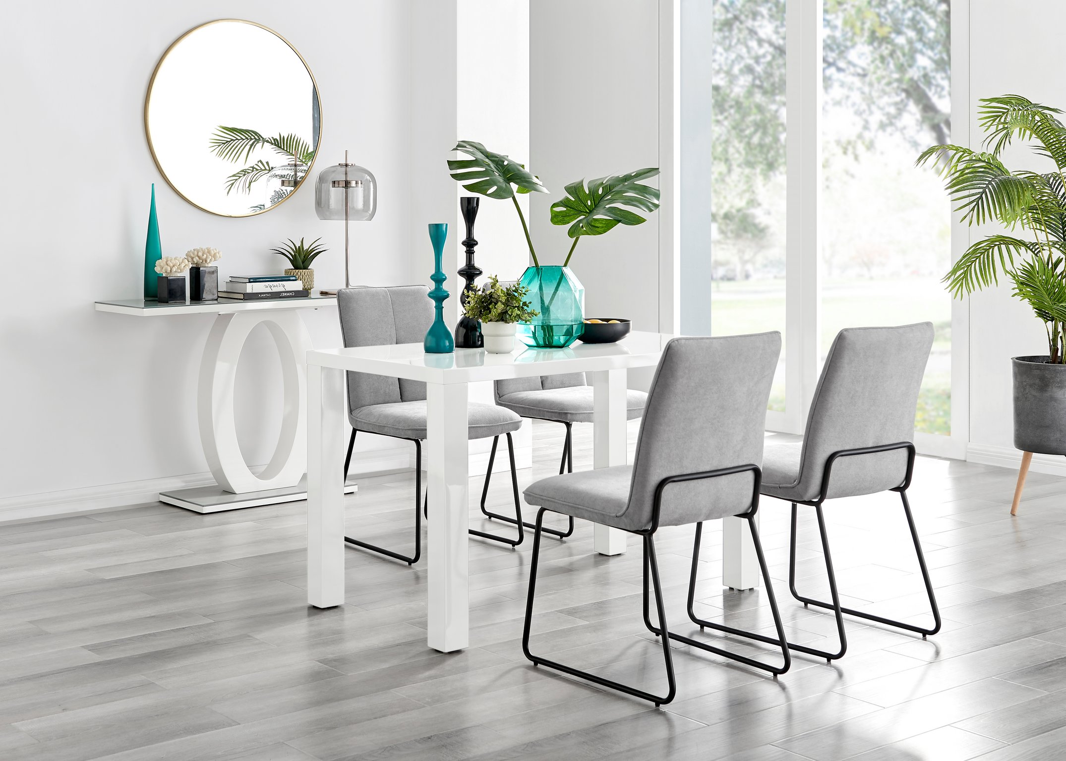 PIVERO White High Gloss Dining Table 120x70cm and 4 Halle Chairs Furniture Set - Picture 16 of 23