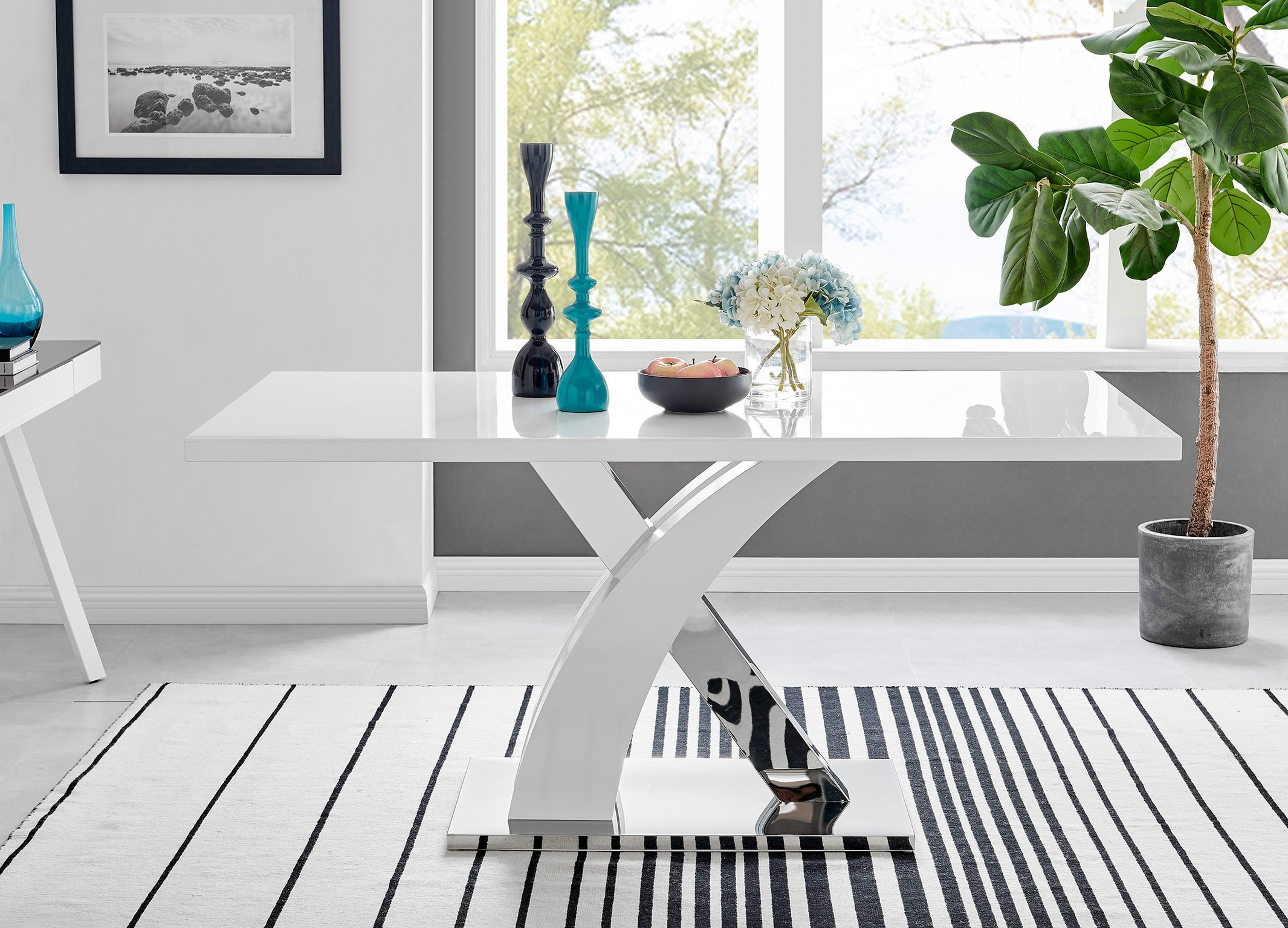 ATLANTA White High Gloss and Chrome Dining Table & 6 Faux Leather Murano Chairs - Picture 27 of 49