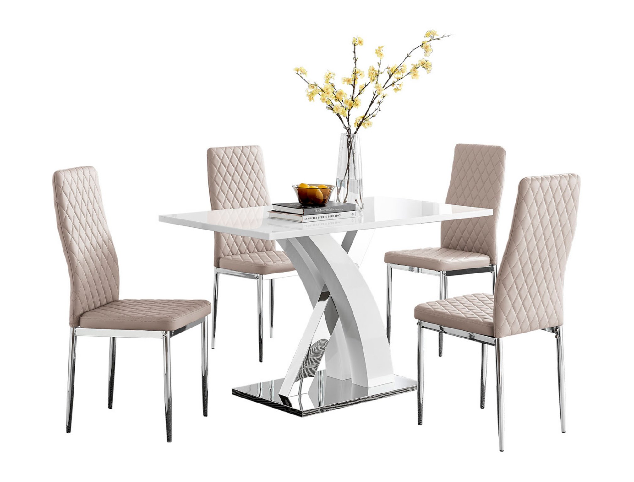 ATLANTA 4 White High Gloss Chrome Dining Table and 4 Faux Leather Dining Chairs - Picture 131 of 330