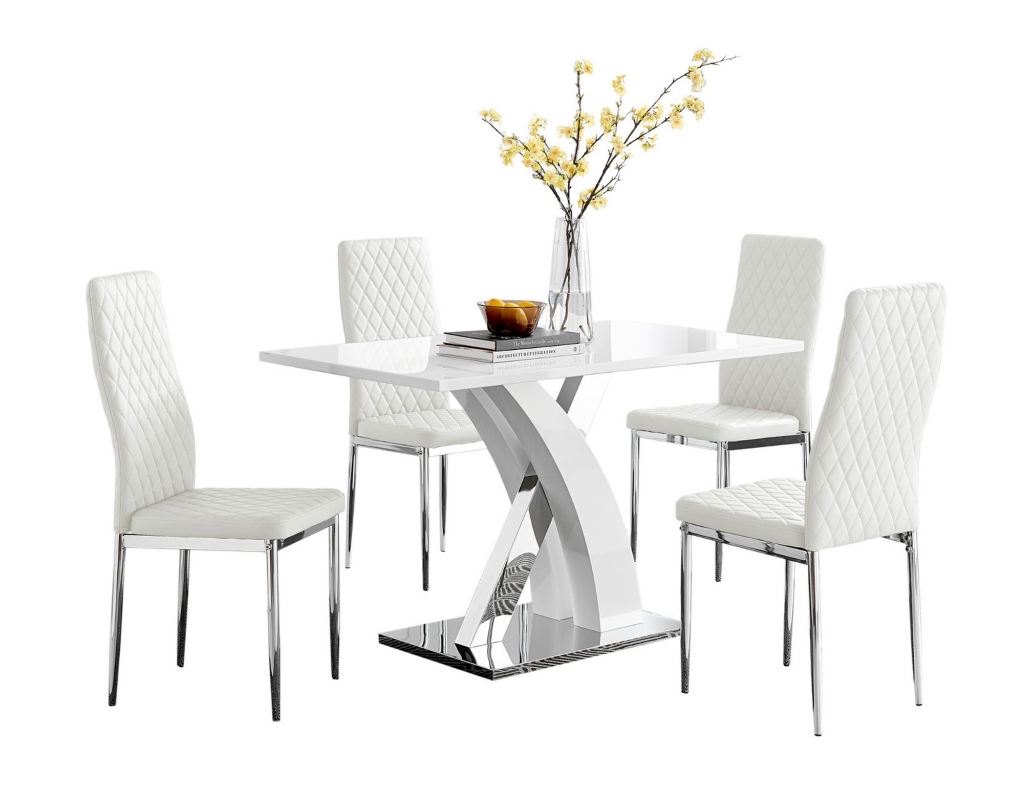 ATLANTA 4 White High Gloss Chrome Dining Table and 4 Faux Leather Dining Chairs - Picture 11 of 330
