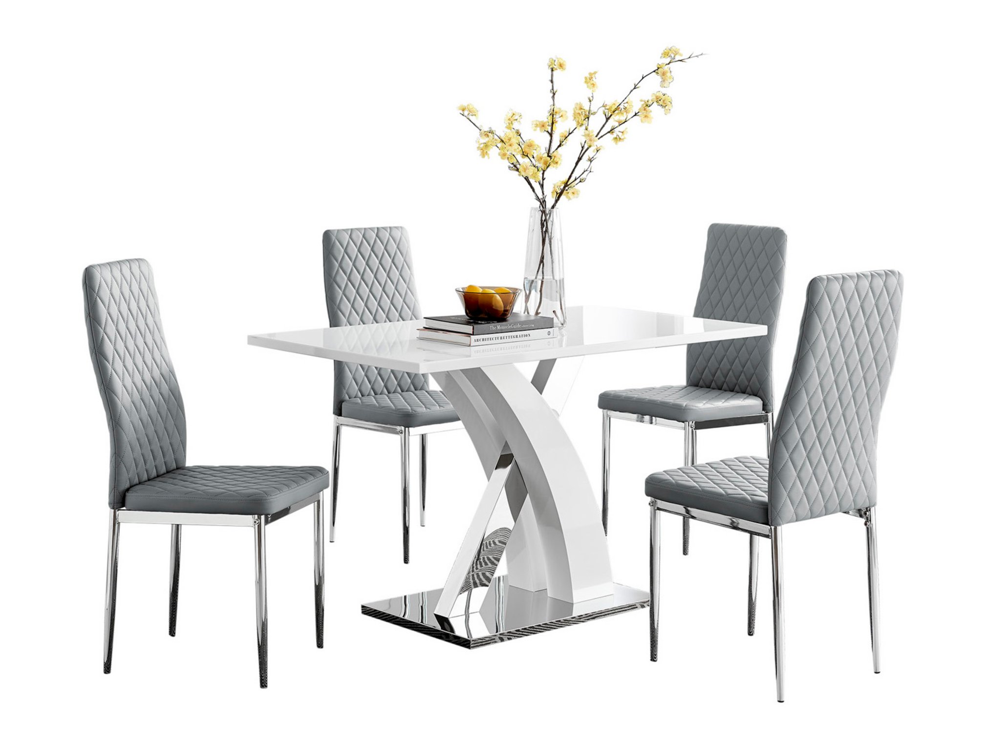 ATLANTA 4 White High Gloss Chrome Dining Table and 4 Faux Leather Dining Chairs - Picture 155 of 330