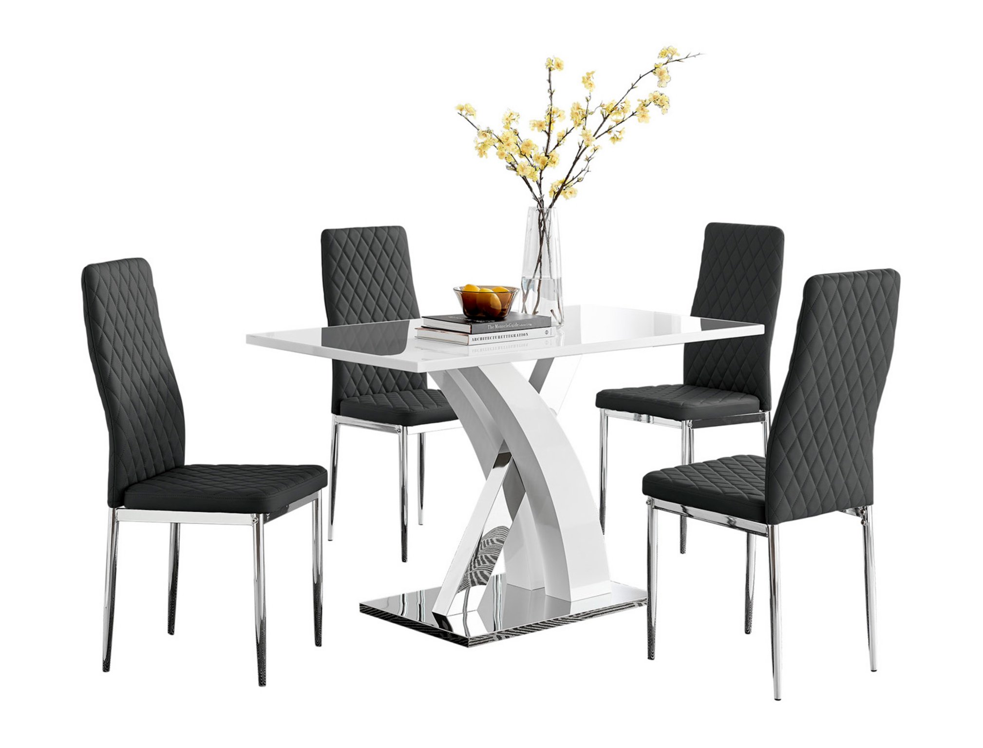 ATLANTA 4 White High Gloss Chrome Dining Table and 4 Faux Leather Dining Chairs - Picture 167 of 330