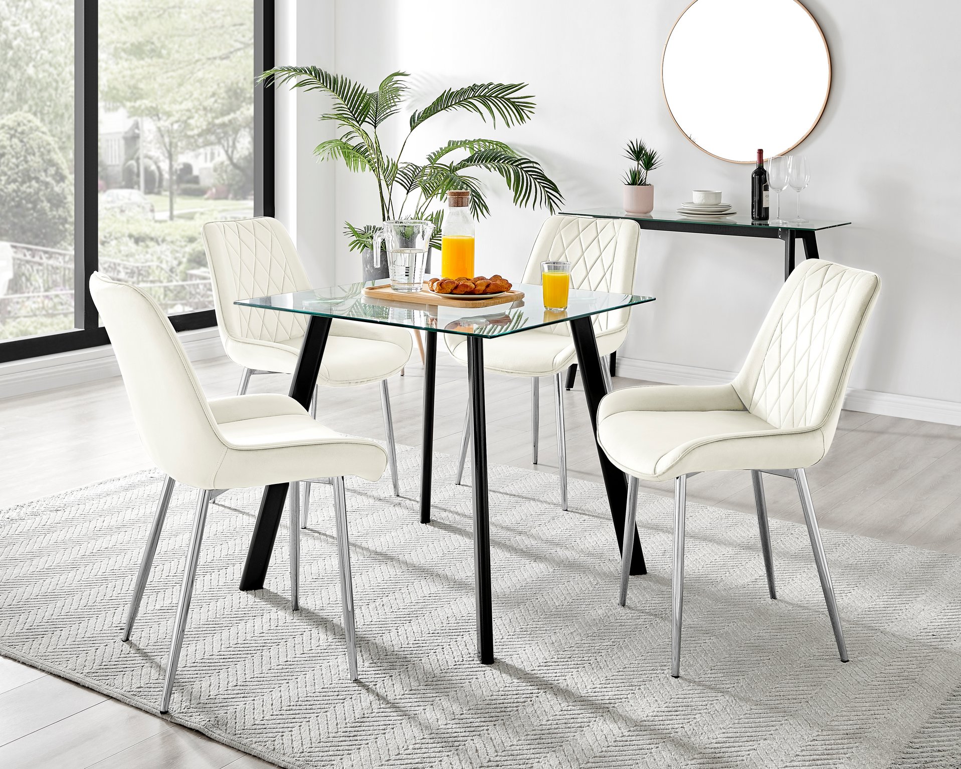 Seattle Glass and Black Leg Square Dining Table & 4 Velvet Pesaro Silver Chairs - Picture 25 of 96