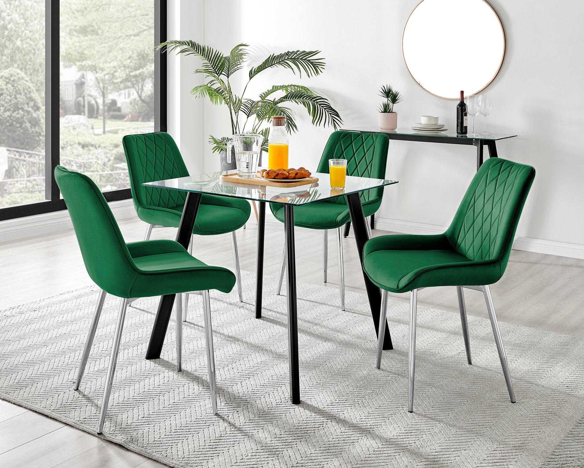 Seattle Glass and Black Leg Square Dining Table & 4 Velvet Pesaro Silver Chairs - Picture 73 of 96