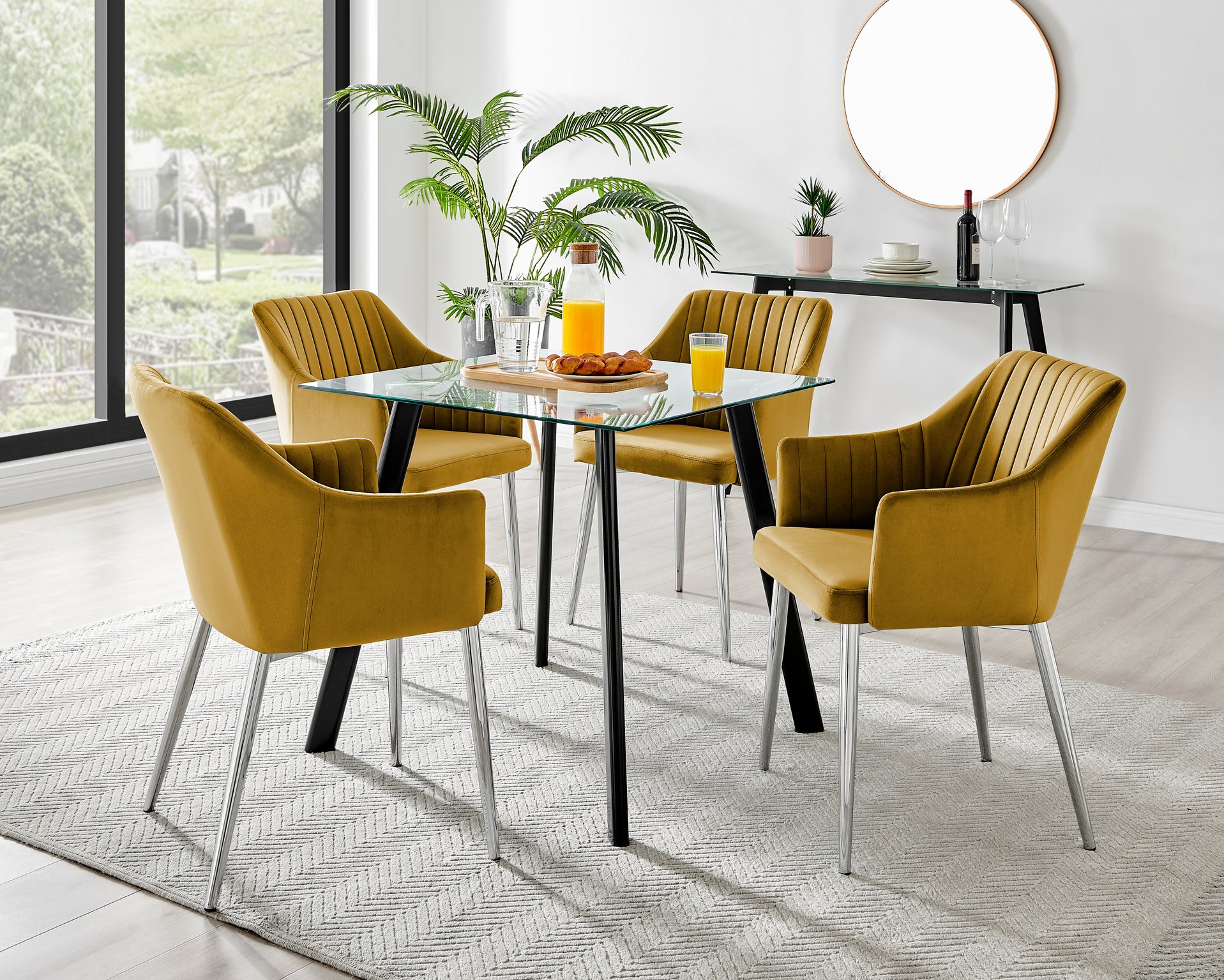 Seattle Glass and Black Leg Square Dining Table & 4 Calla Silver Leg Chairs - Picture 60 of 71