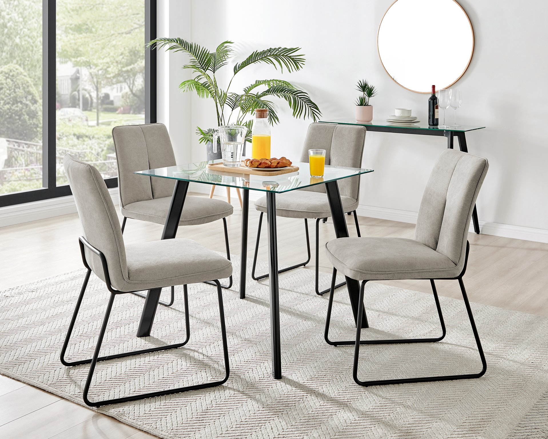 Seattle Glass and Black Leg Square Dining Table & 4 Halle Fabric Chairs - Picture 35 of 58