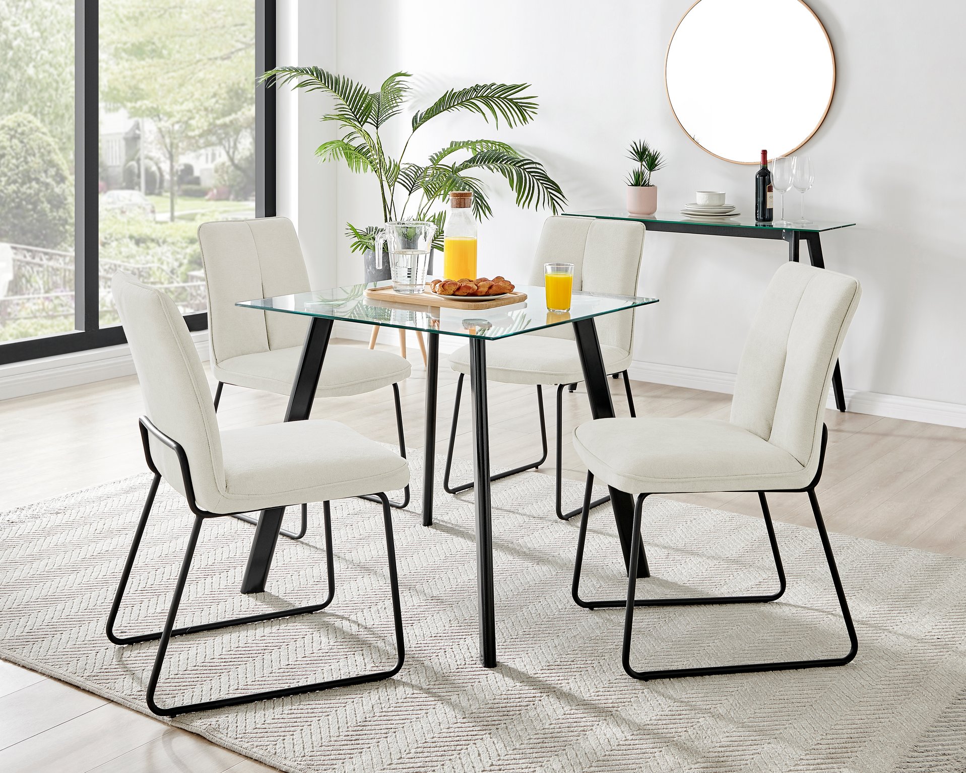 Seattle Glass and Black Leg Square Dining Table & 4 Halle Fabric Chairs - Picture 47 of 58