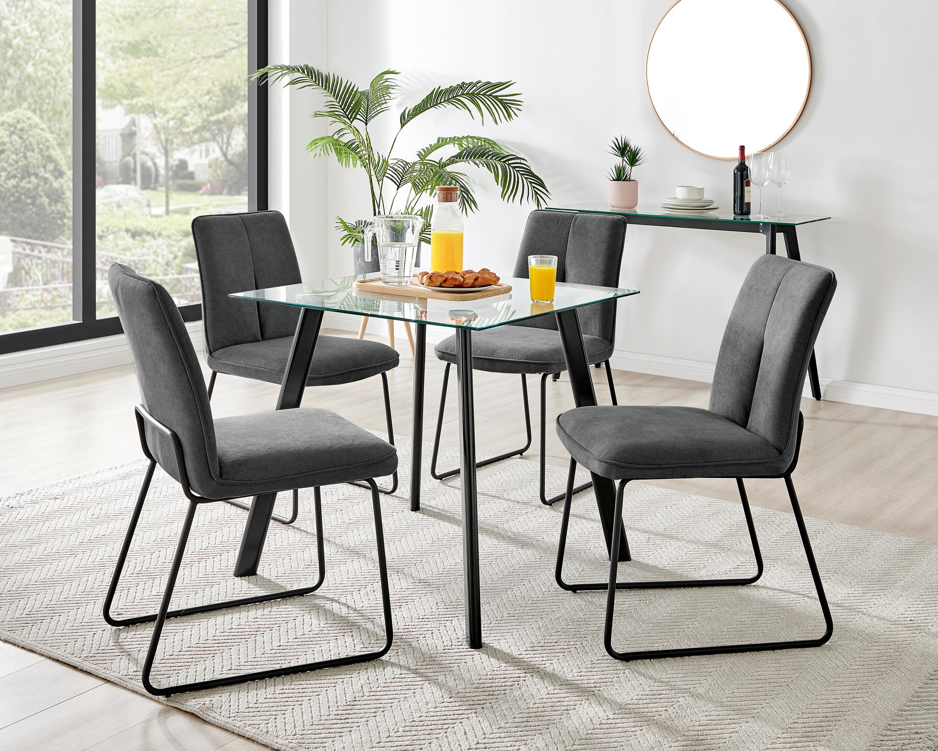 Seattle Glass and Black Leg Square Dining Table & 4 Halle Fabric Chairs - Picture 11 of 58