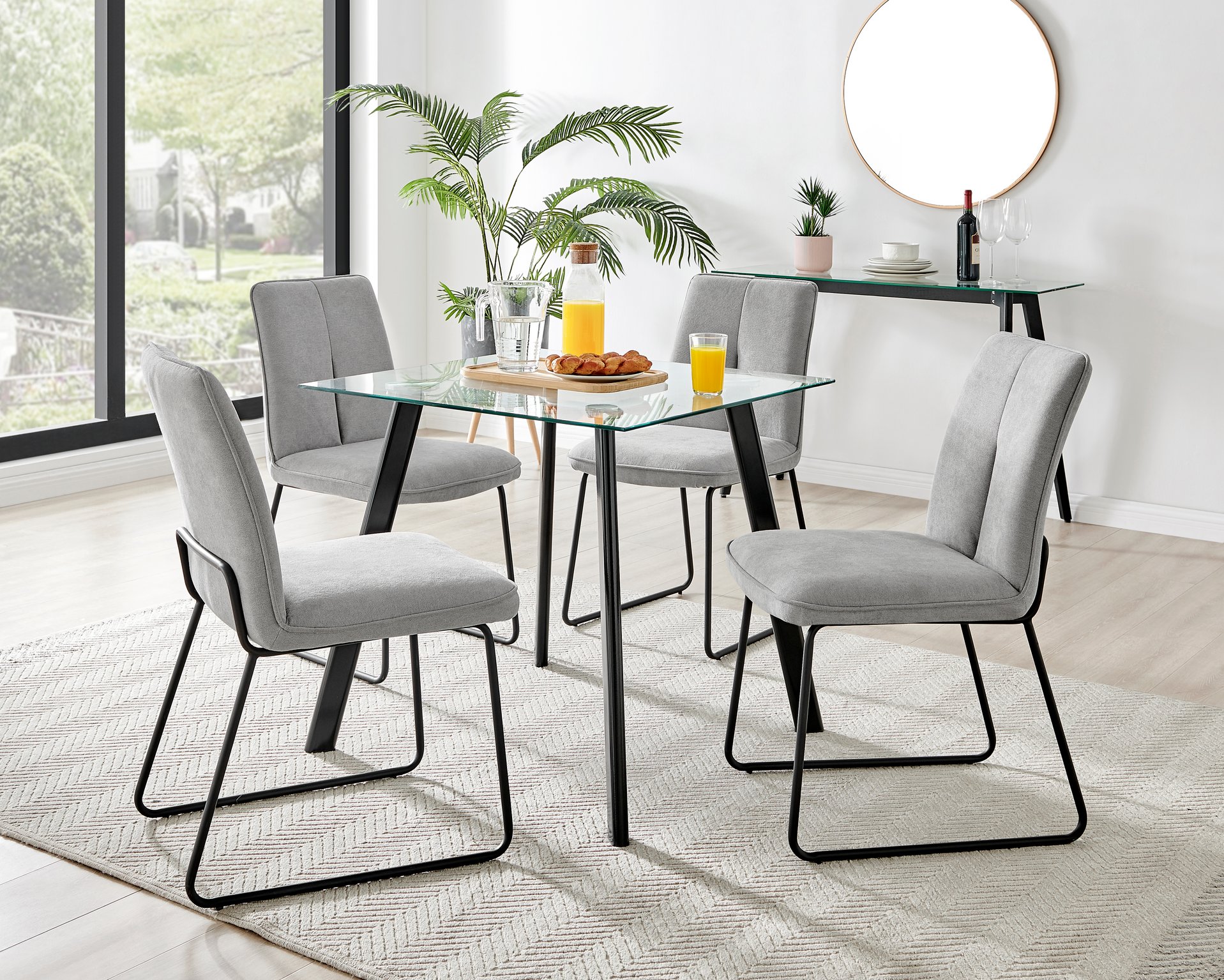 Seattle Glass and Black Leg Square Dining Table & 4 Halle Fabric Chairs - Picture 23 of 58