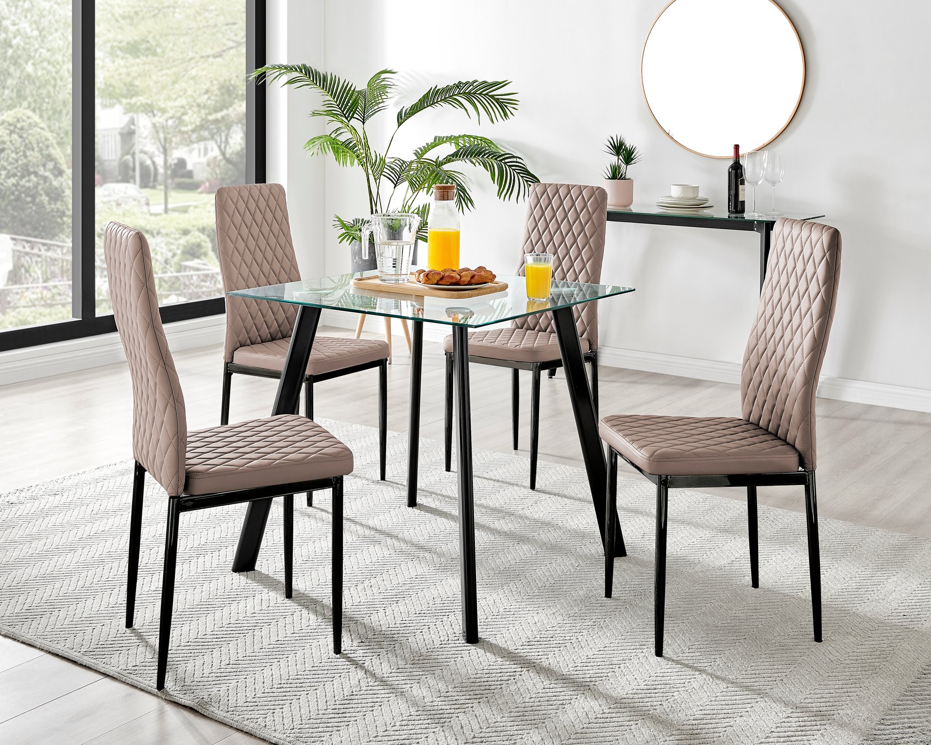 Seattle Glass and Black Leg Square Dining Table & 4 Milan Black Leg Chairs - Picture 35 of 58
