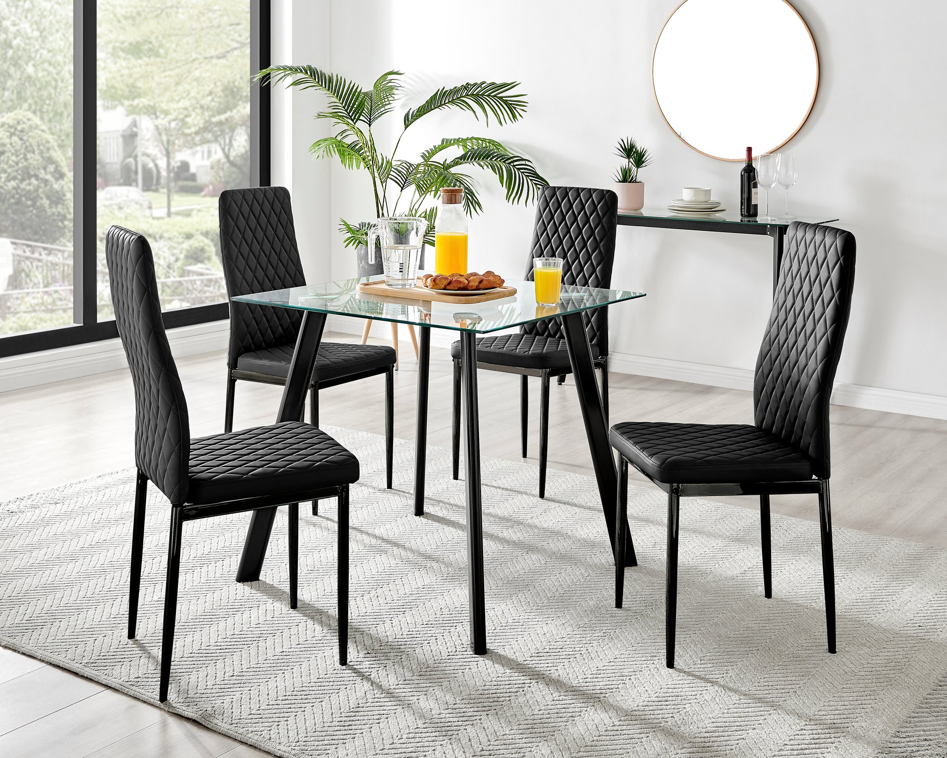 Seattle Glass and Black Leg Square Dining Table & 4 Milan Black Leg Chairs - Picture 47 of 58