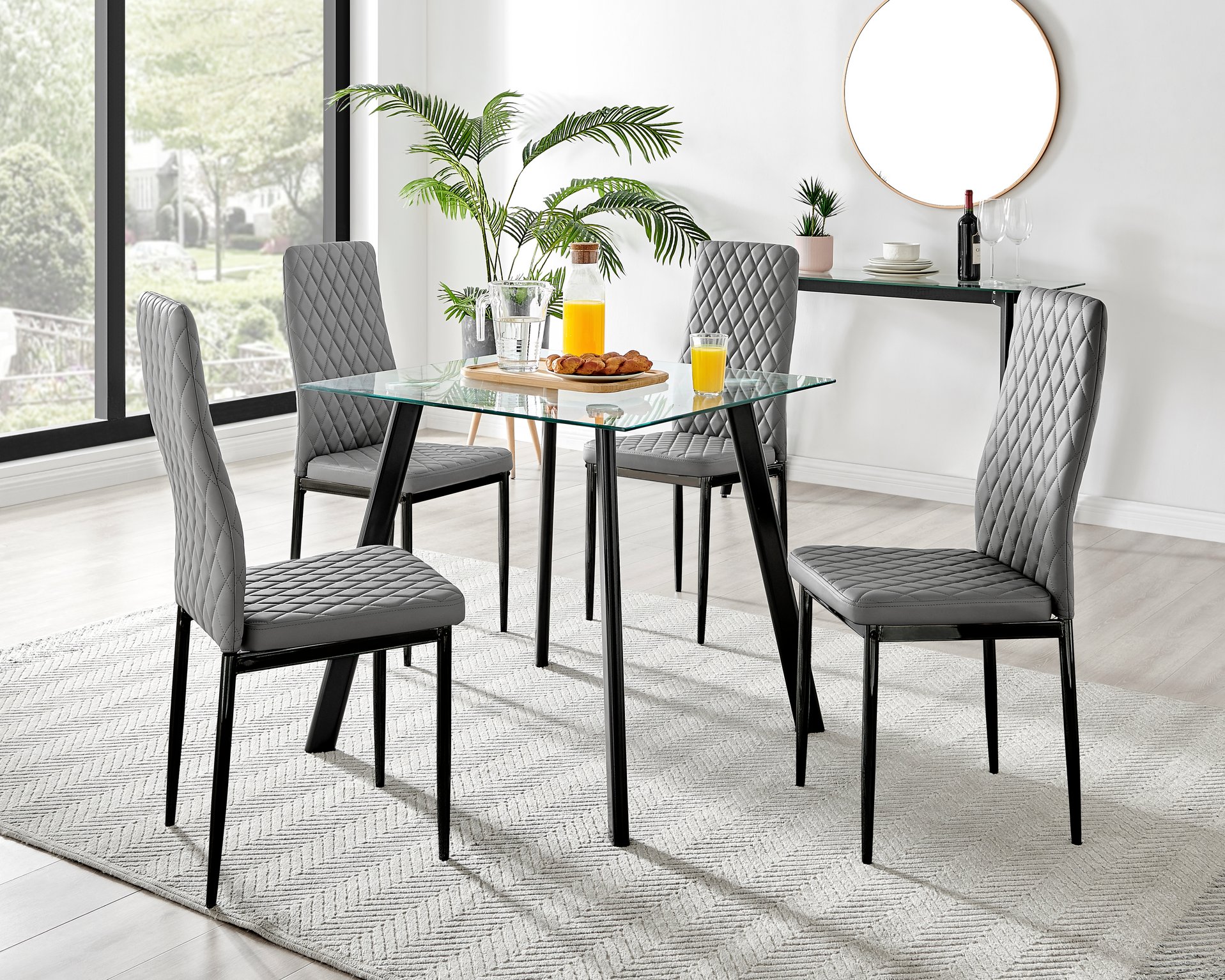 Seattle Glass and Black Leg Square Dining Table & 4 Milan Black Leg Chairs - Picture 23 of 58