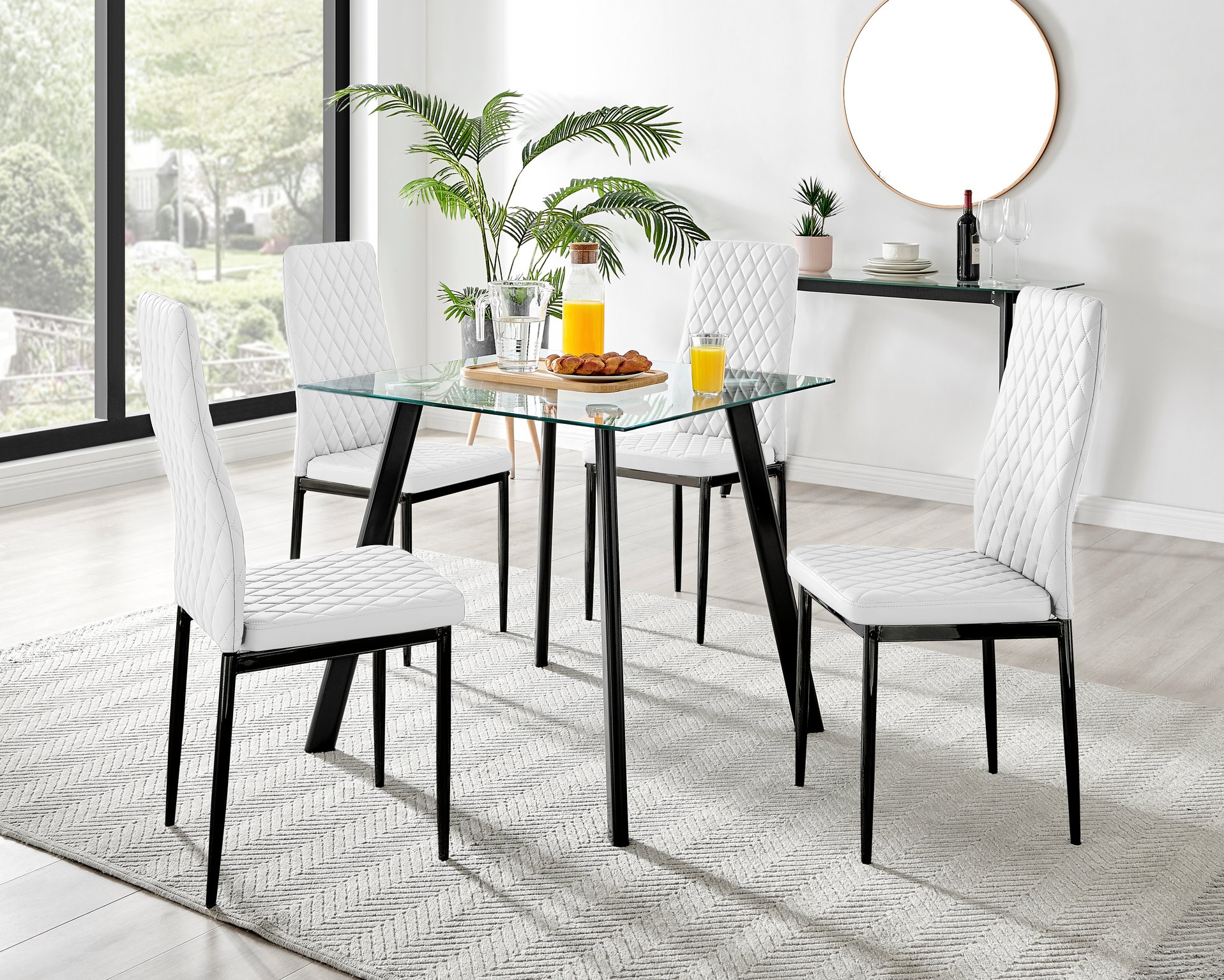 Seattle Glass and Black Leg Square Dining Table & 4 Milan Black Leg Chairs - Picture 11 of 58