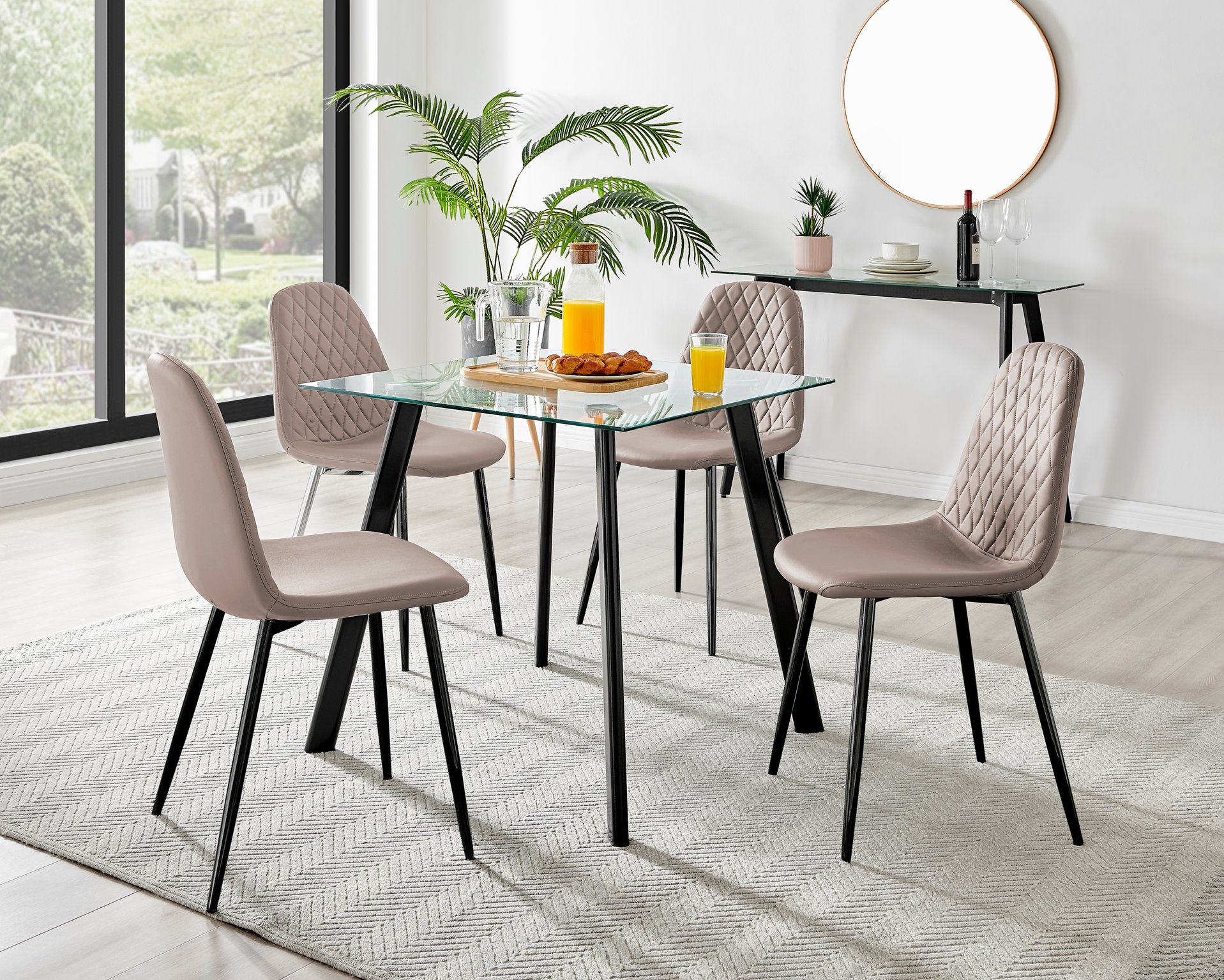 Seattle Glass and Black Leg Square Dining Table & 4 Corona Black Leg Chairs - Picture 35 of 58