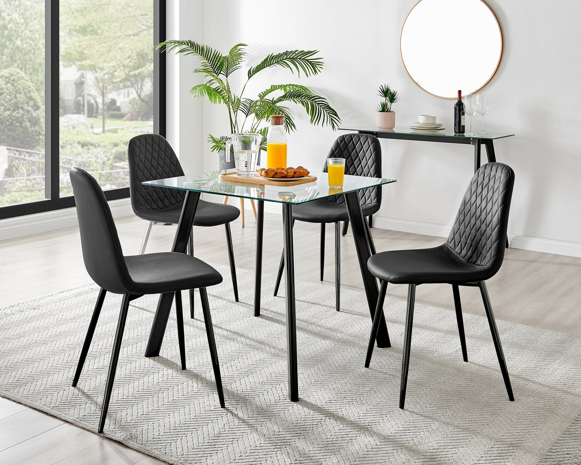 Seattle Glass and Black Leg Square Dining Table & 4 Corona Black Leg Chairs - Picture 47 of 58