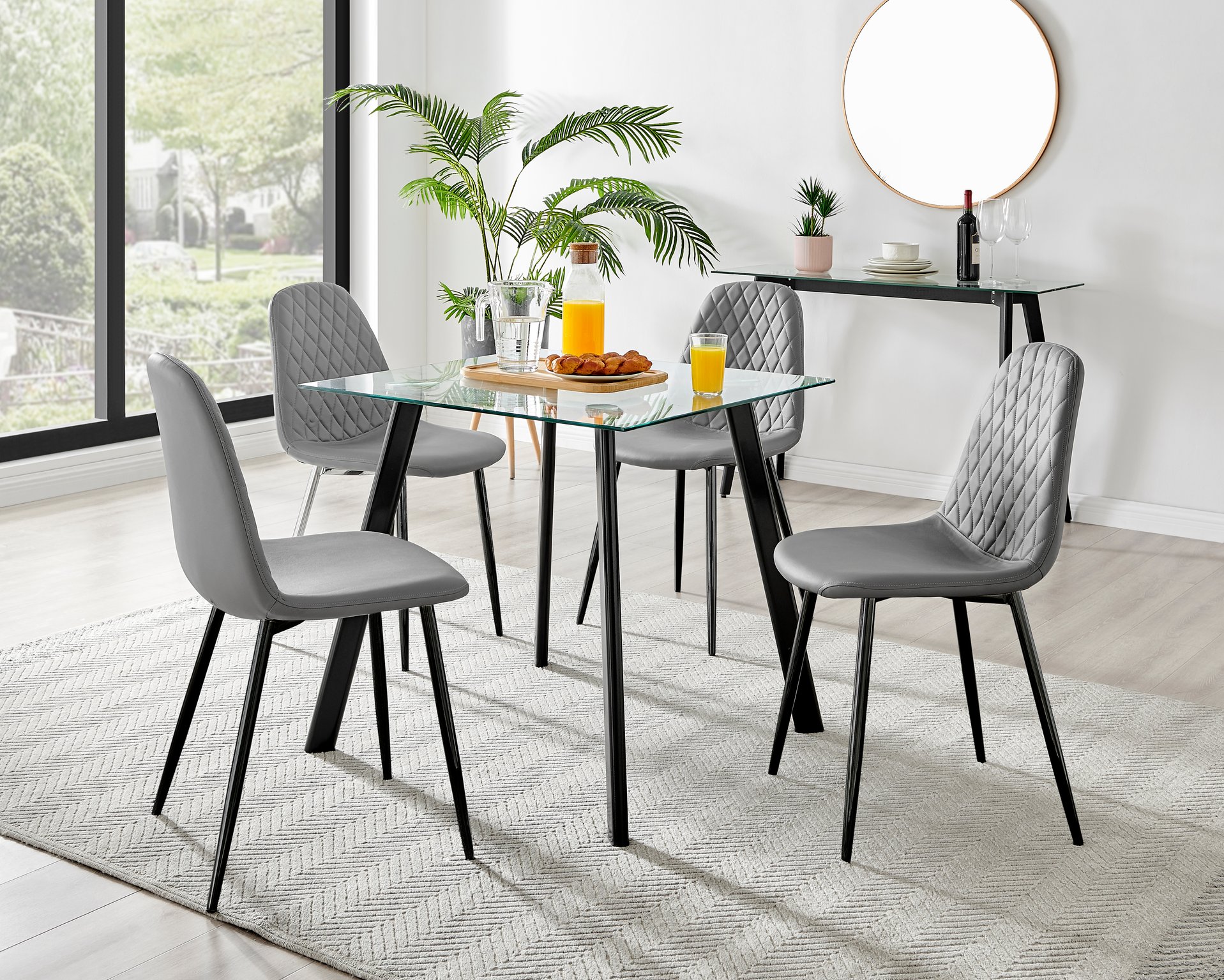 Seattle Glass and Black Leg Square Dining Table & 4 Corona Black Leg Chairs - Picture 23 of 58
