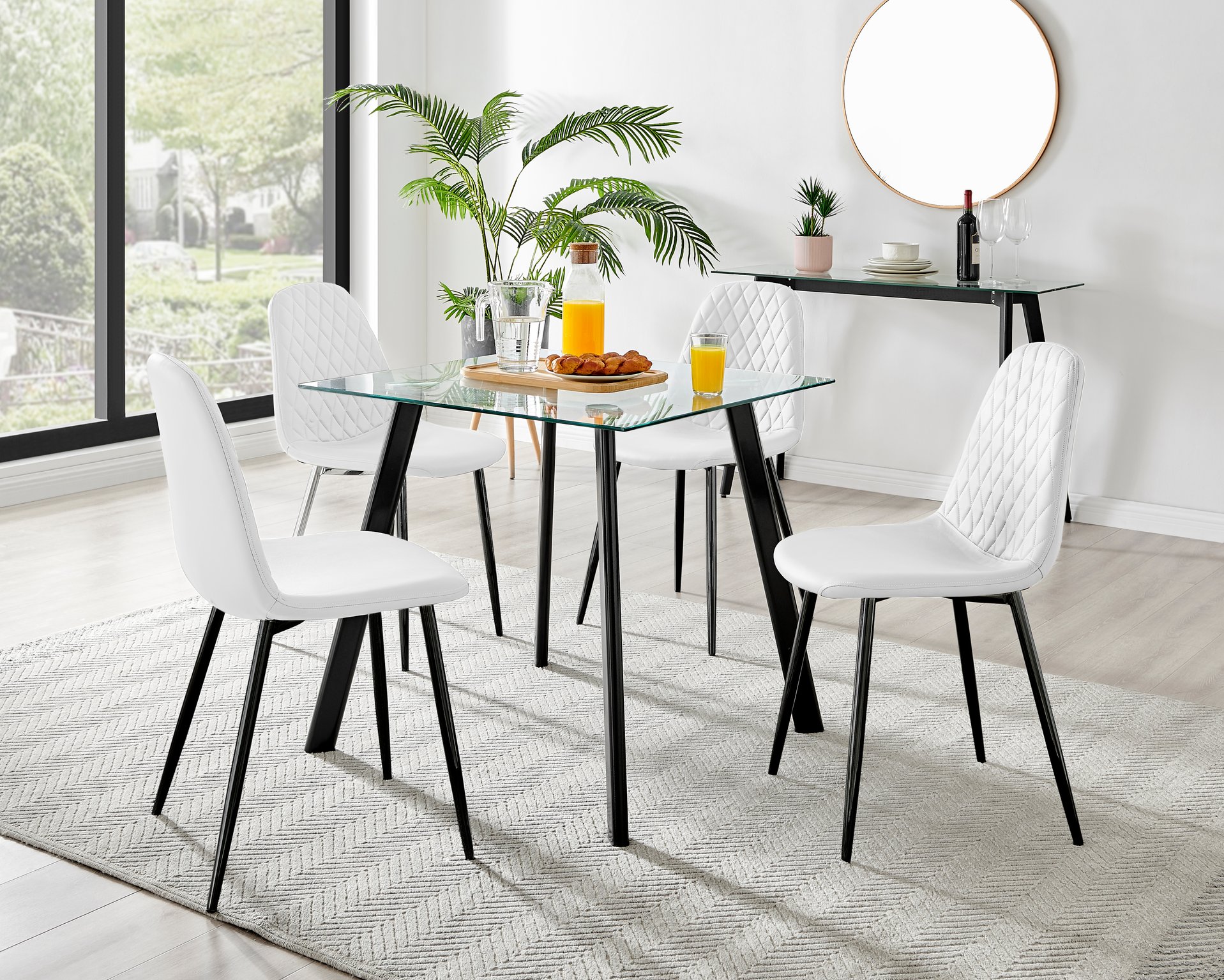 Seattle Glass and Black Leg Square Dining Table & 4 Corona Black Leg Chairs - Picture 11 of 58